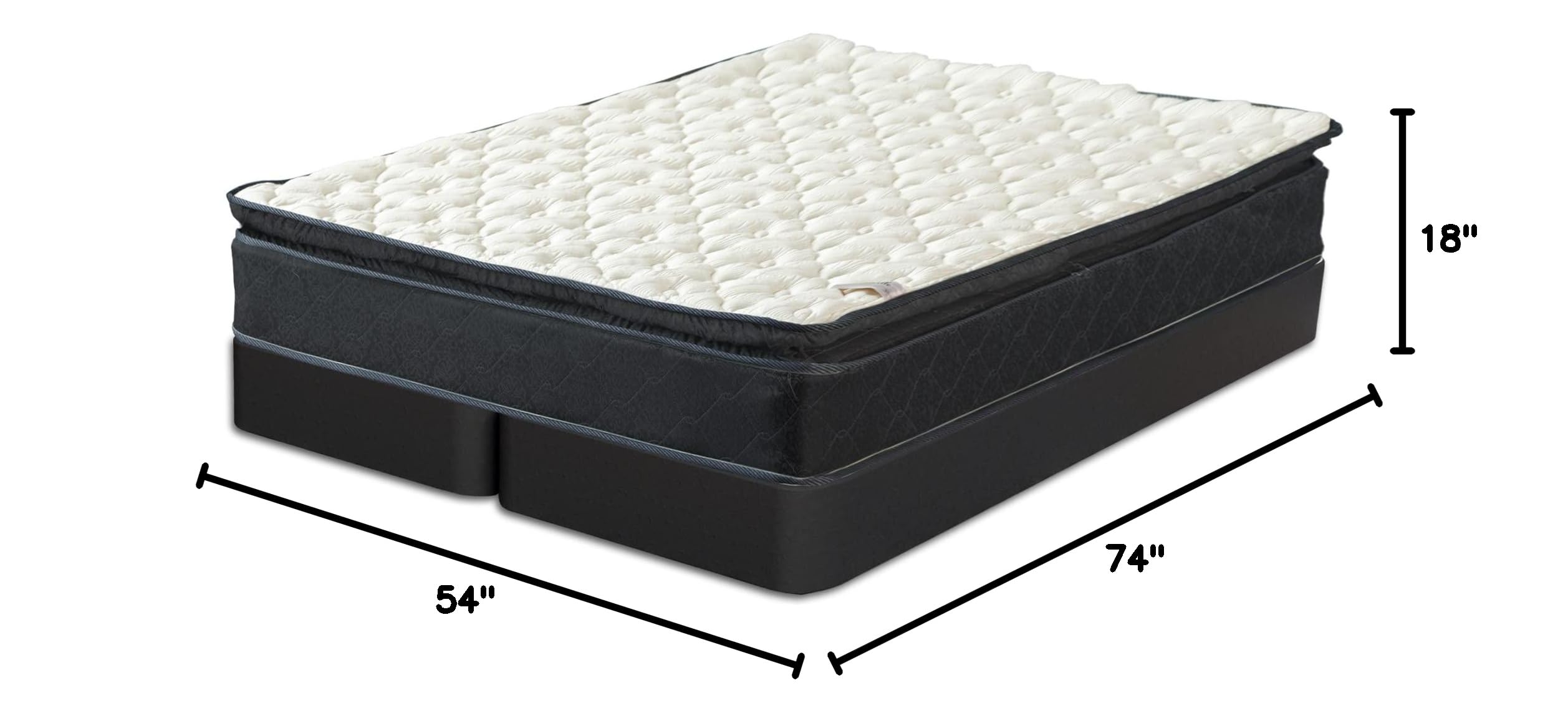 Treaton 9 Inch Full Hybrid Mattress - Medium Firm with Pocket Springs for Pressure Relief, Pillow Top, Includes 8” Wood Box Spring (Black) - Perfect for Back Pain Relief & Comfortable Sleep in Bedrooms, Guest Rooms, or Dormitories