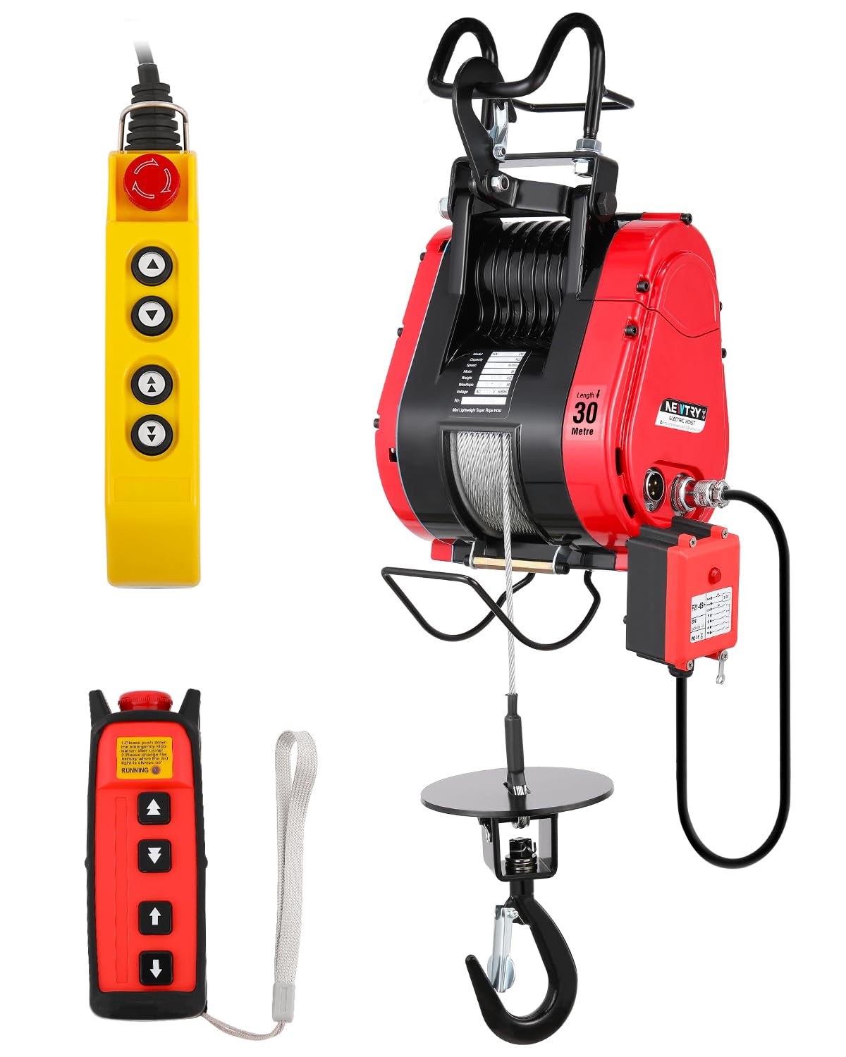 NEWTRY 770lb Electric Hoist Winch Lift with Brushless Motor | 2-Speed Adjustable | Wireless & Wired Remote Control | Heavy Duty Garage & Workshop Hoist for Lifting, Construction, and Automotive Repair