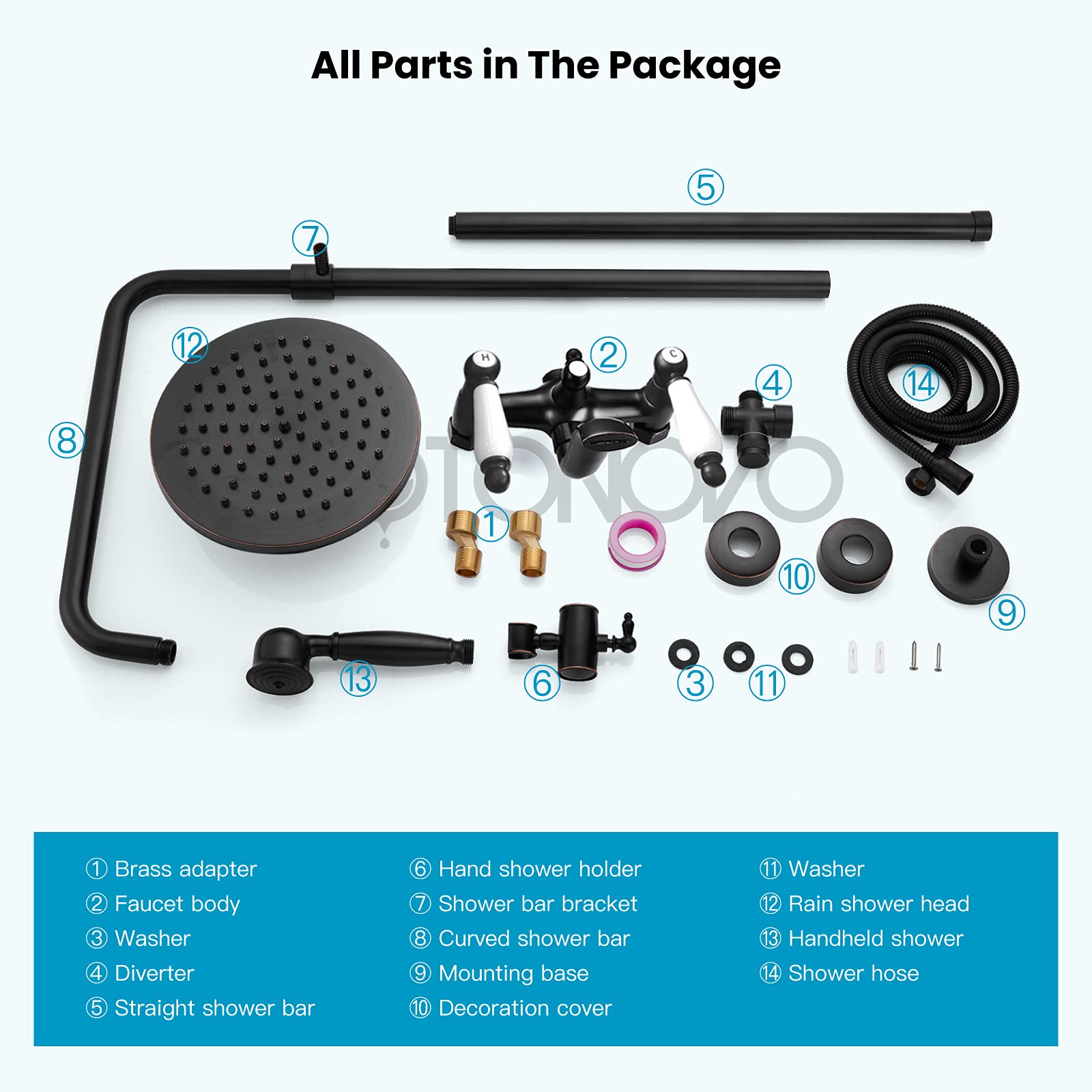 Luxury Oil Rubbed Bronze Shower Faucet with 8 Inch Round Rain Shower Head - Matte Black Clawfoot Tub Adapter (3-3/8 Inch) & Adjustable Swing Arms - Perfect for Vintage & Modern Bathroom Renovations