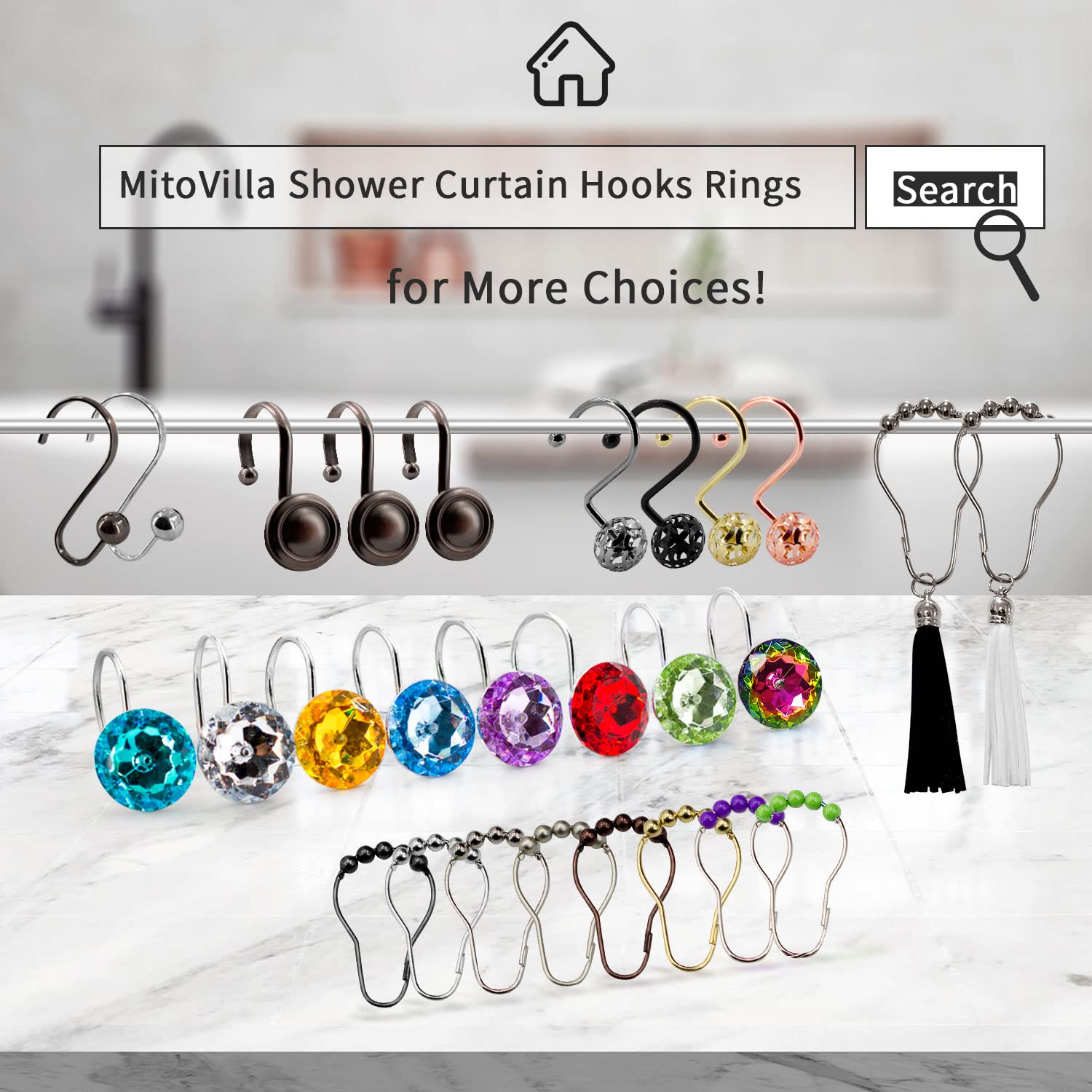 Rust-Proof Silver Shower Curtain Hooks & Rings - 12 Pack White Metal Shower Hooks for Bathroom Curtain Liners & Rods | Durable Bath Accessories for Home, Apartment & Hotel Use