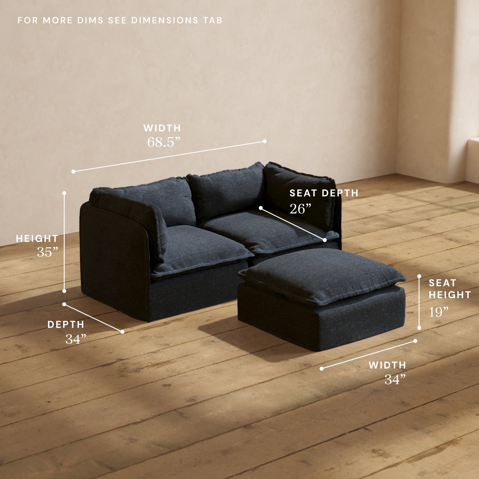 Premium Modular Performance 2-Seater Sofa with Ottoman in Indigo Blue | Modern Comfort Blend for Living Room & Lounge Areas | Perfect for Small Spaces & Contemporary Home Decor