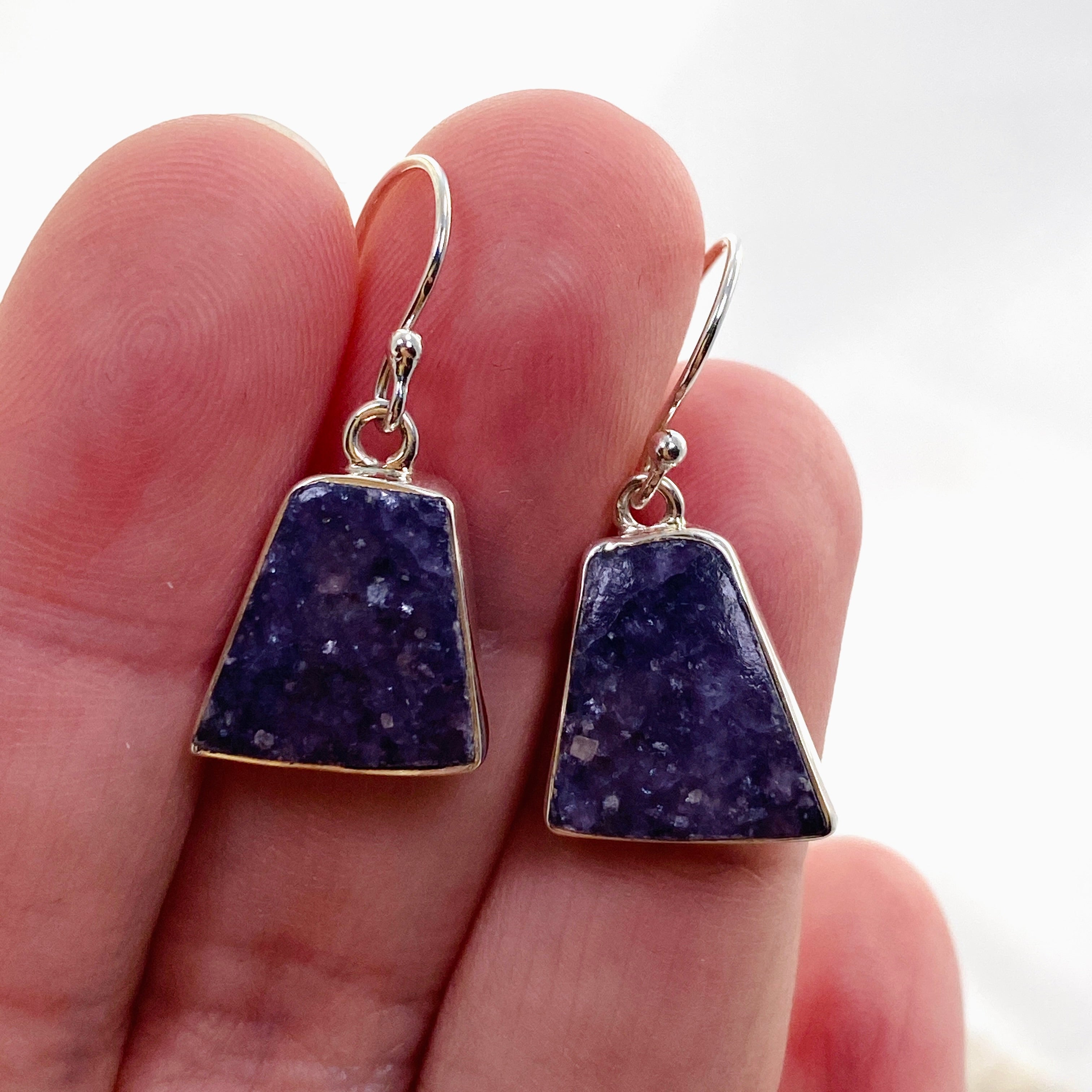 Lepidolite Trapezoid Cabochon Earrings - Natural Stone Jewelry for Women, Healing Crystal Dangle Earrings, Unique Handmade Gemstone Accessories - Perfect for Meditation, Yoga, and Spiritual Healing