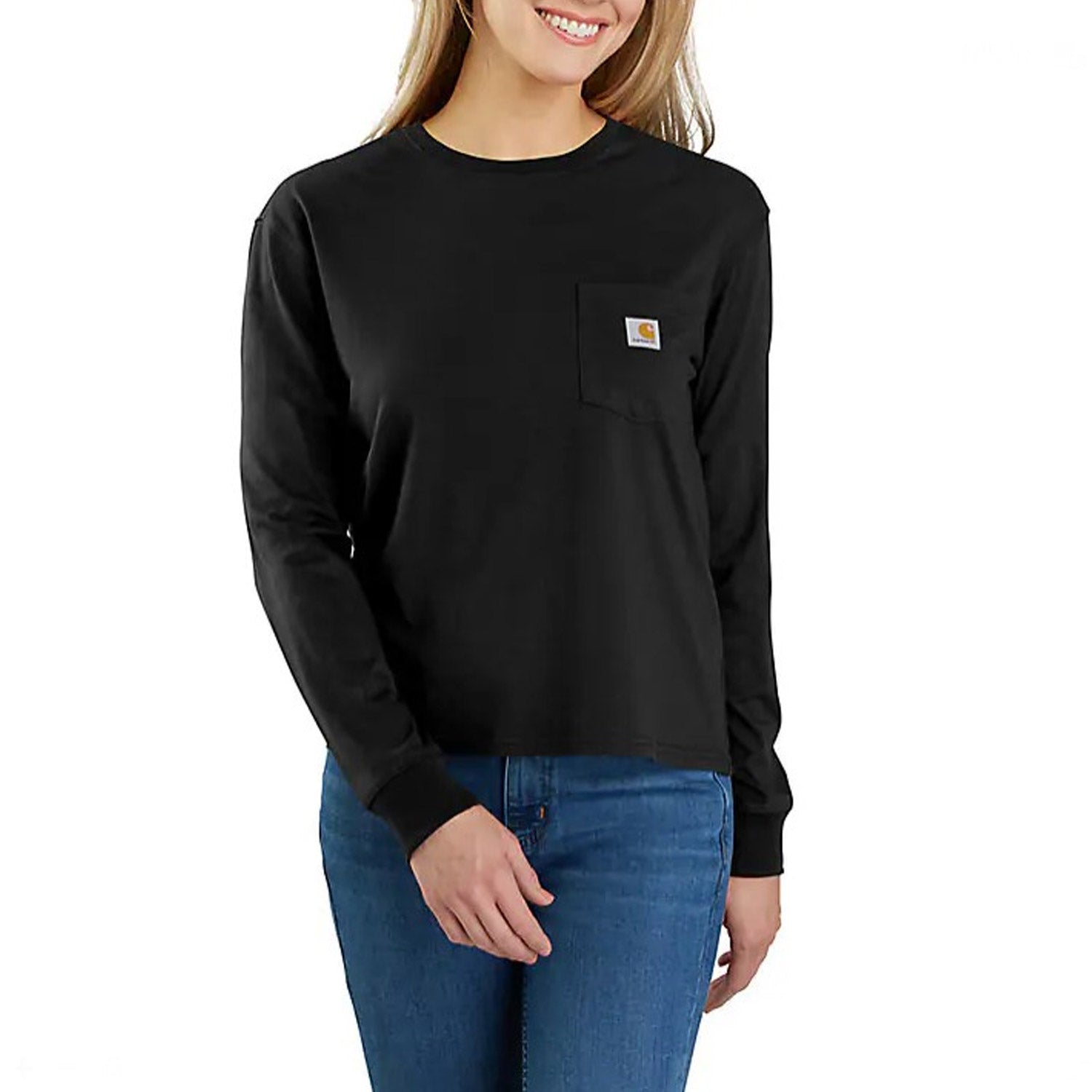 Carhartt Women's Loose Fit Lightweight T-Shirt - Long Sleeve Crewneck Pocket Tee with Tencel Fabric for Comfort | Perfect for Work, Outdoor Activities & Casual Wear