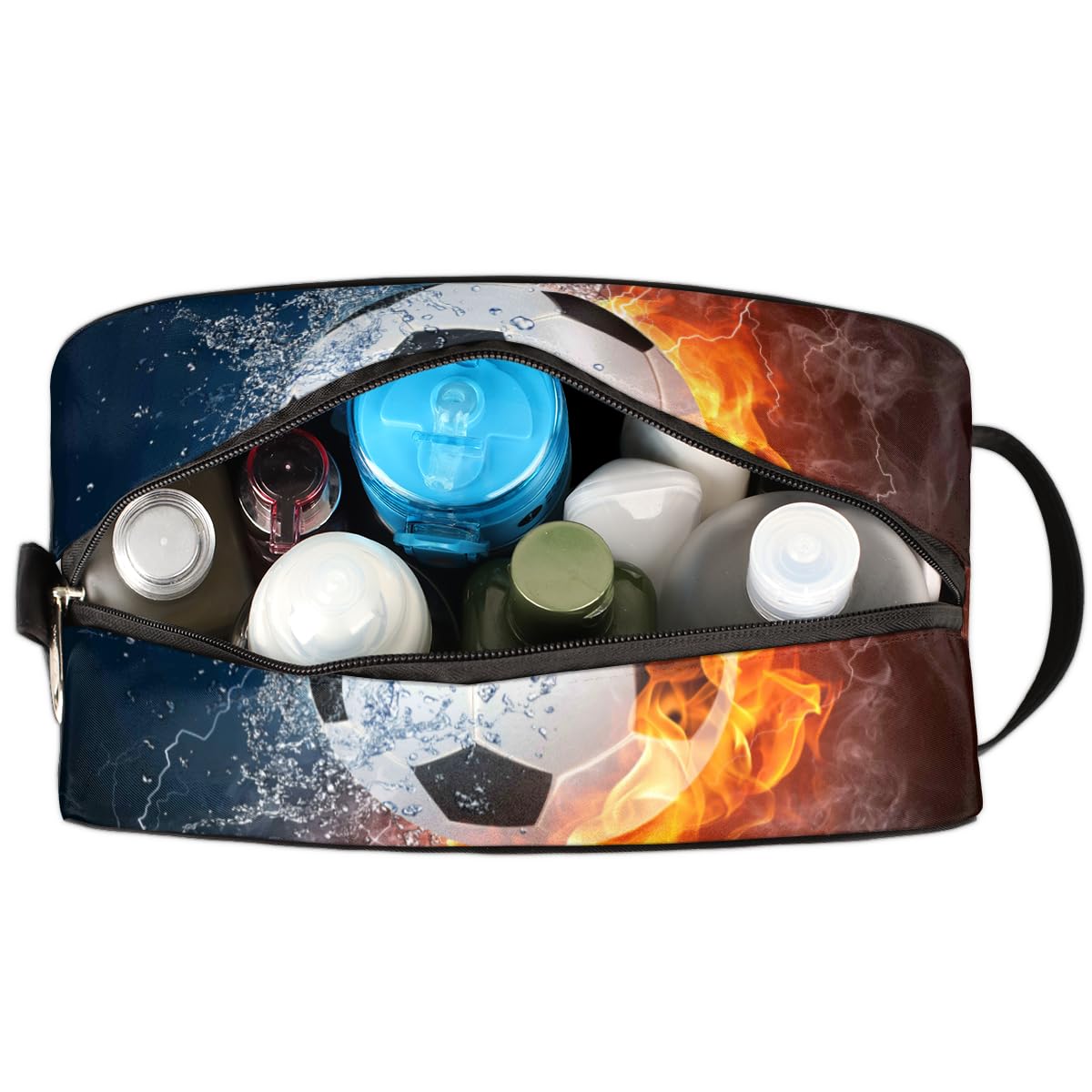 TropicalLife Waterproof Soccer Toiletry Bag for Men & Boys - Travel Shaving Dopp Kit, Cosmetic Pouch, Bath & Makeup Organizer - Perfect for Gym, Camping & Vacation Trips