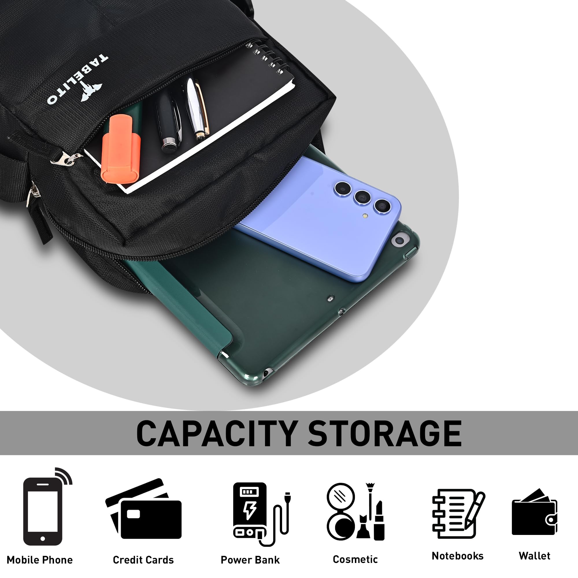 TABELITO Waterproof Crossbody Bag for Men & Women - Adjustable Shoulder Strap, Travel & Everyday Use - Fits Tablet, Phone, Wallet, Passport, Cash & Cards | Perfect for Commuting, Shopping & Travel Adventures
