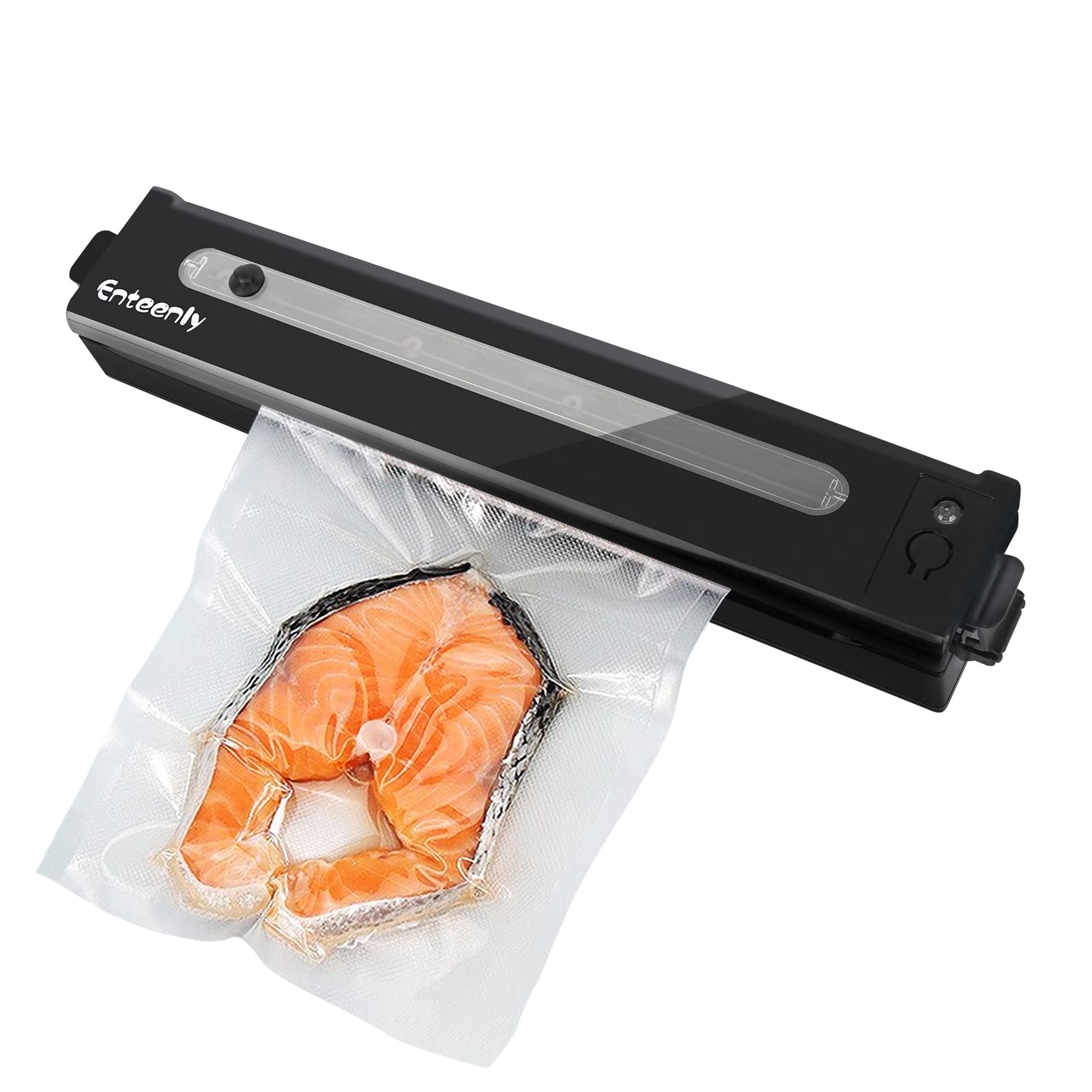 Enteenly Vacuum Sealer Machine - Compact 2.6x14.4x2 Inch Food Saver for Dry Foods, Meat, Cheese & Meal Prep | Black | Kitchen Storage & Sous Vide Accessory