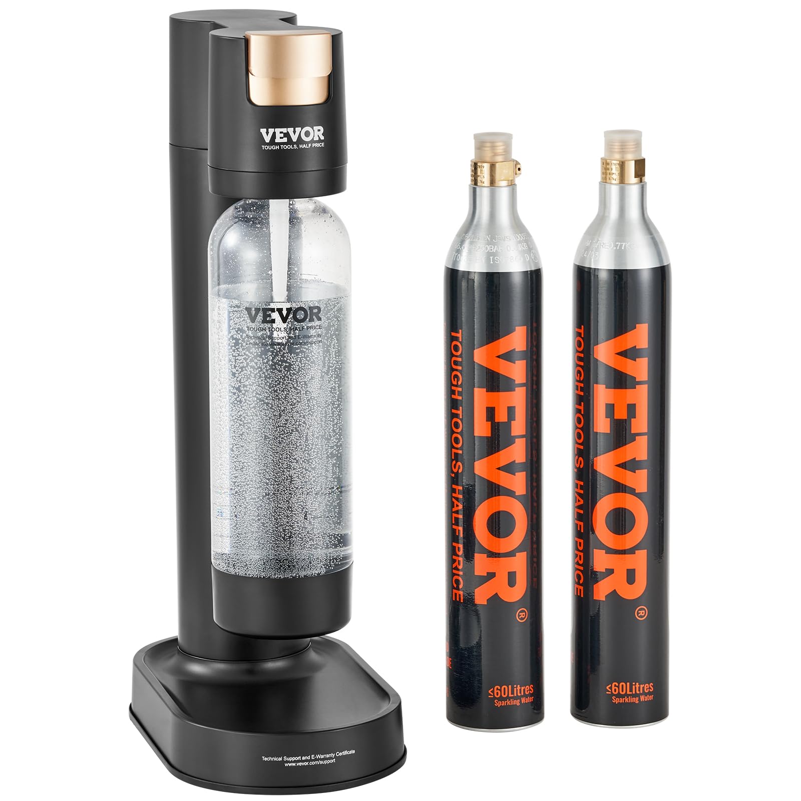VEVOR Sparkling Water Maker - Home Soda Machine with BPA-Free 1L PET Bottle & 2 CO2 Cylinders (60L Compatible) | DIY Carbonated Drinks for Kitchen, Office & Parties | No CO2 Gas Included