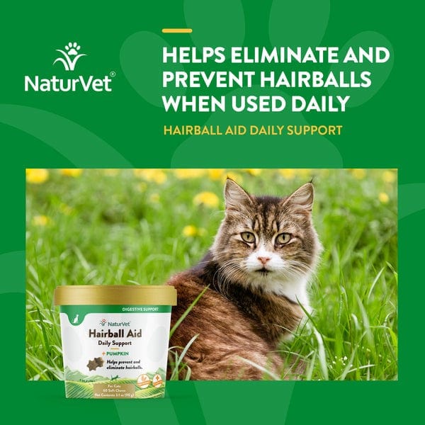 NaturVet Hairball Aid with Pumpkin Soft Chews for Cats – Digestive Support & Hairball Relief for Indoor Cats | Vet-Recommended Formula
