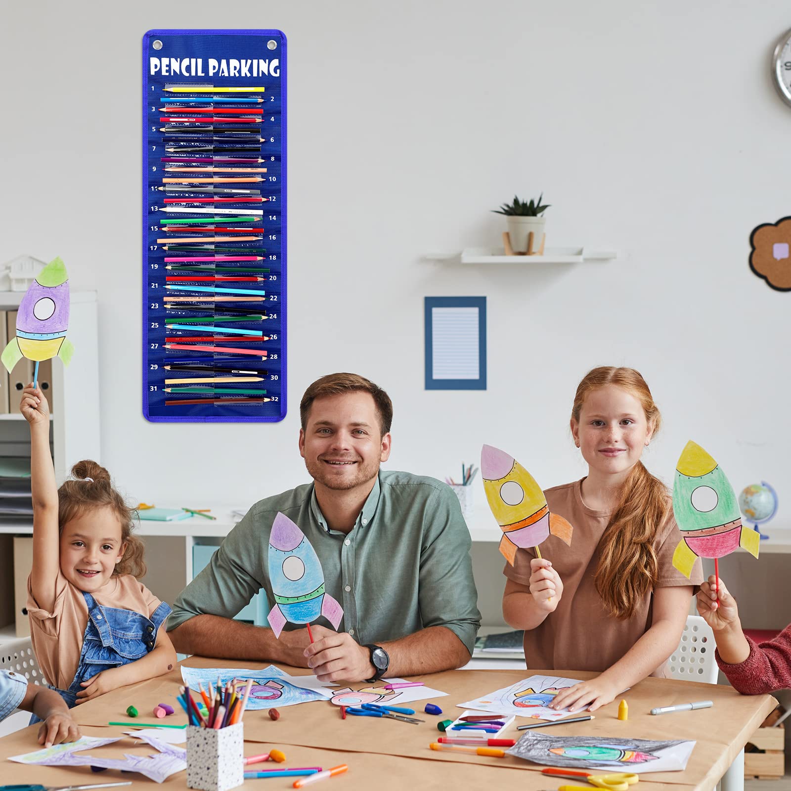 Sabary Pencil Holder Organizer - Magnetic Pocket Chart for Classroom & Home Schooling
