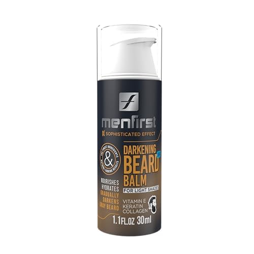 MenFirst Darkening Beard Balm for Sensitive Skin – Gradually Covers & Darkens White Hair, Leave-In Conditioner for Blonde & Light Brown Beards with Keratin, Collagen & Vitamin E (1.1 Fl Oz) – Perfect for Daily Grooming & Styling