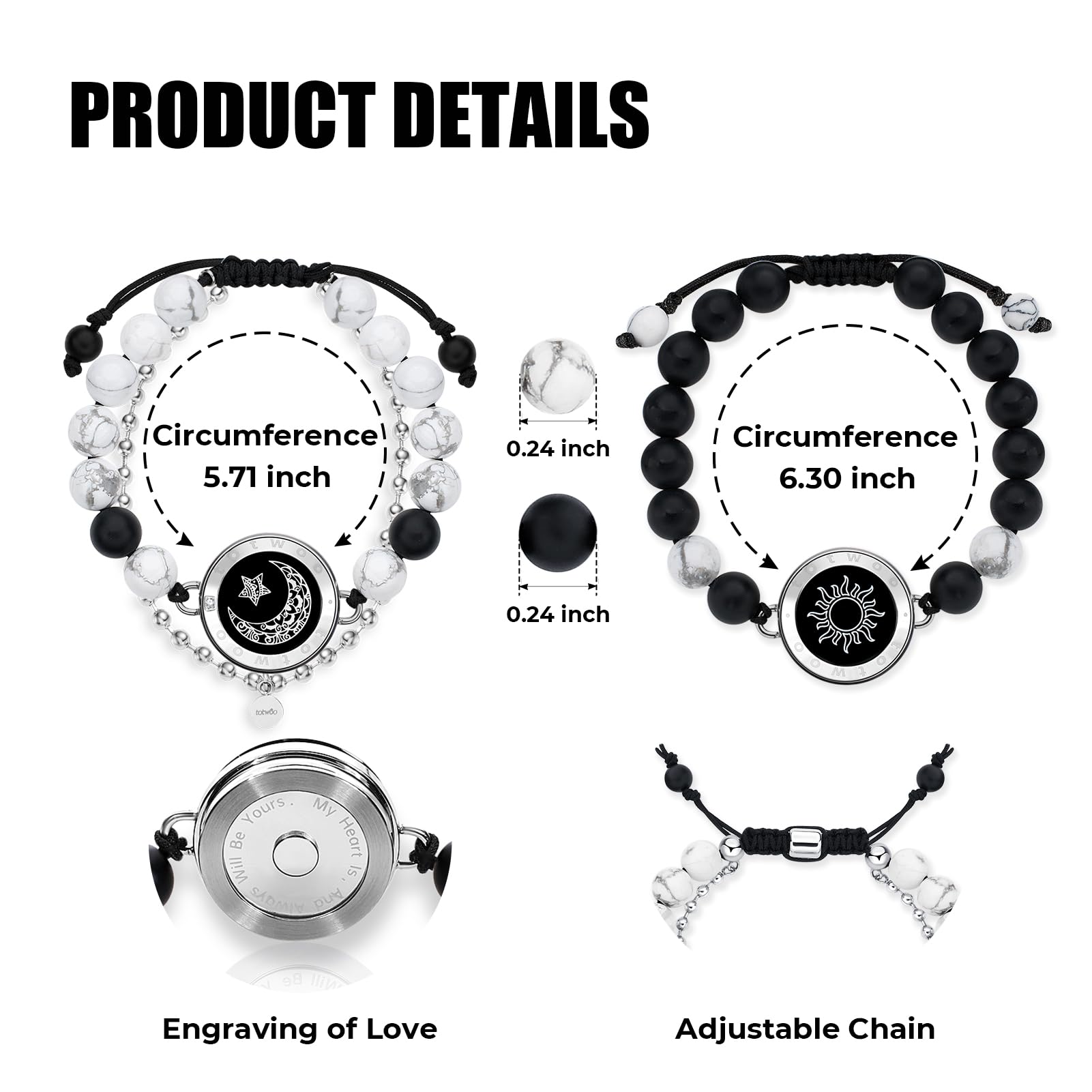 TOTWOO Smart Bracelet for Couples - Bluetooth Connected Long Distance Touch Bracelet with Vibration & LED Light | Romantic Gifts for Girlfriend/Boyfriend | Perfect for Anniversaries, Valentine's Day & LDR Relationships