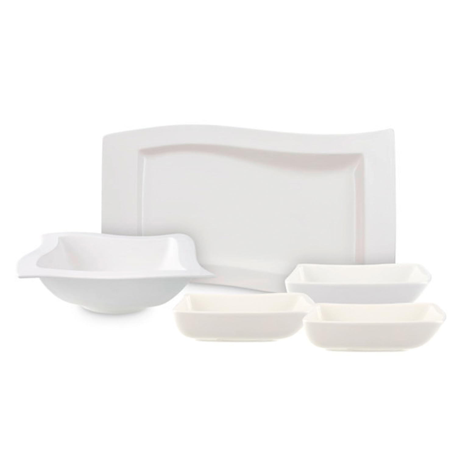 Villeroy & Boch New Wave 5-Piece White Serving Set - Elegant Dinnerware for Entertaining, Hosting & Special Occasions
