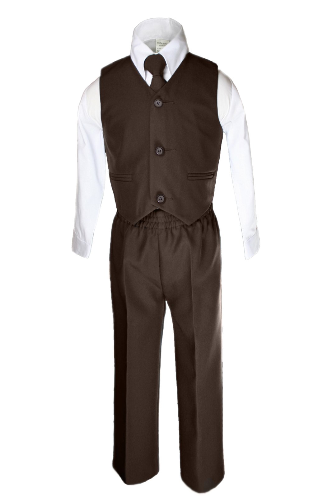 4-Piece Formal Boy's Brown Vest and Necktie Set with Hard Buttons - Toddler Suit for Weddings, Parties & Special Occasions