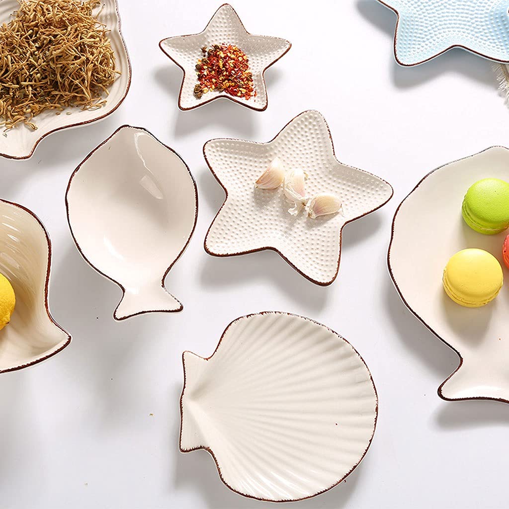 2-Piece Ceramic Salad Bowl Set - Starfish & Shell Shaped Appetizer Plates for Sushi, Desserts, Snacks, Jewelry Display (5.5x5.59in) - Perfect for Beach Themed Parties, Home Decor & Kitchen Serving