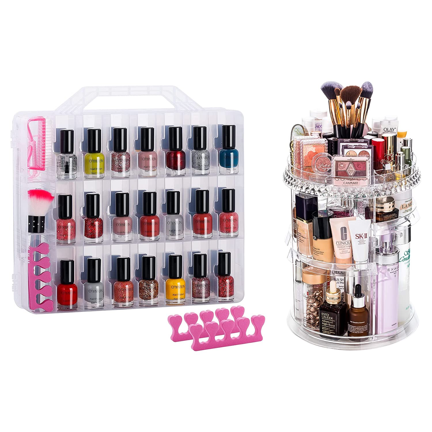 DreamGenius 48 Bottle Portable Nail Polish Organizer - 360° Rotating Cosmetic Storage with Double-Sided Design & Locking Lids - Perfect for Salon, Home Use, and Travel Nail Polish Organization