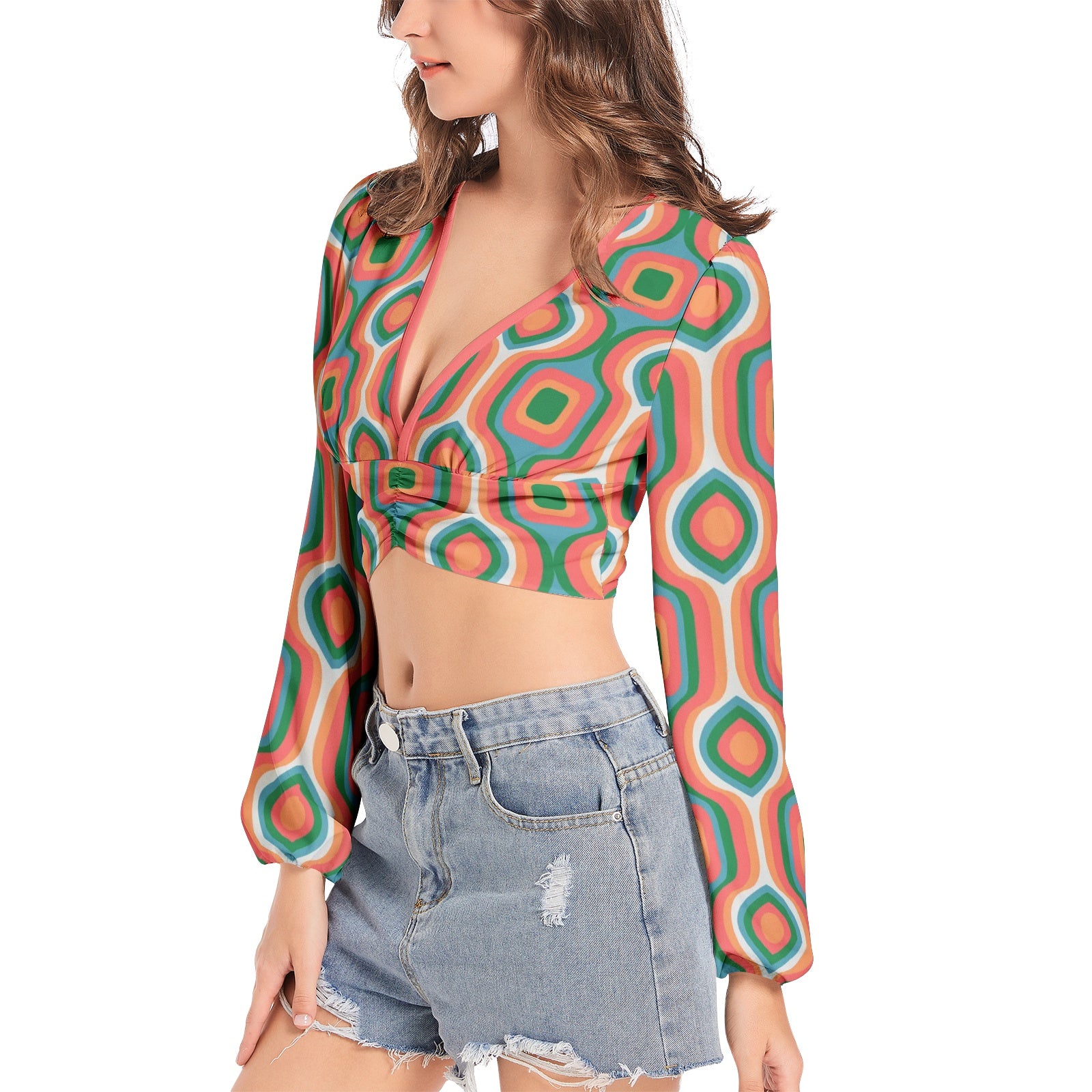 Women's Deep V Neck Lantern Sleeve Crop Top - Sexy Summer Blouse for Casual Outings, Dates & Night Out | Trendy Fashion Tops for Women