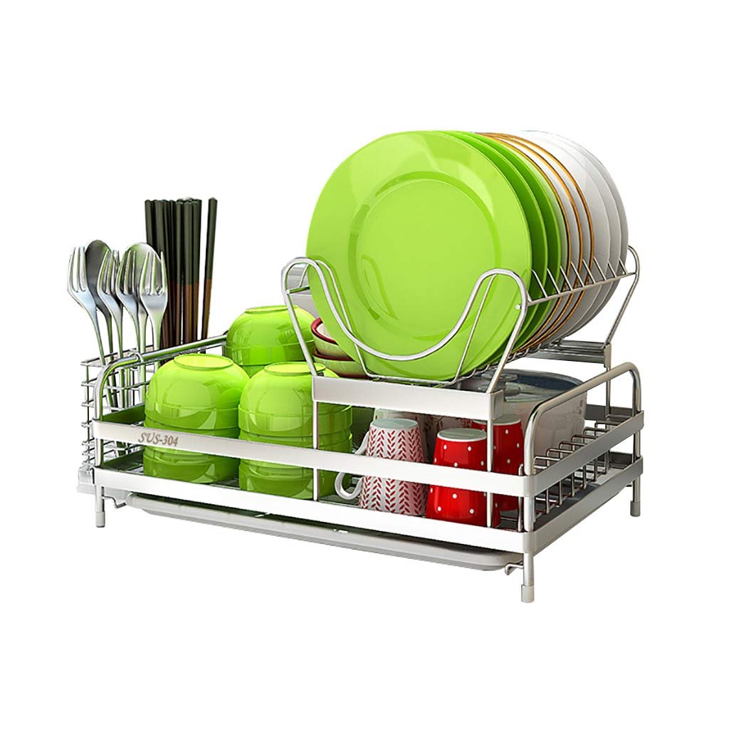 Colture 2-Tier Stainless Steel Dish Drying Rack with Removable Top Layer, Non-Slip Drain Board & Utensil Holder - Space Saving Kitchen Counter Organizer for Dishes, Cups & Cutlery | Perfect for Small Kitchens & Apartments