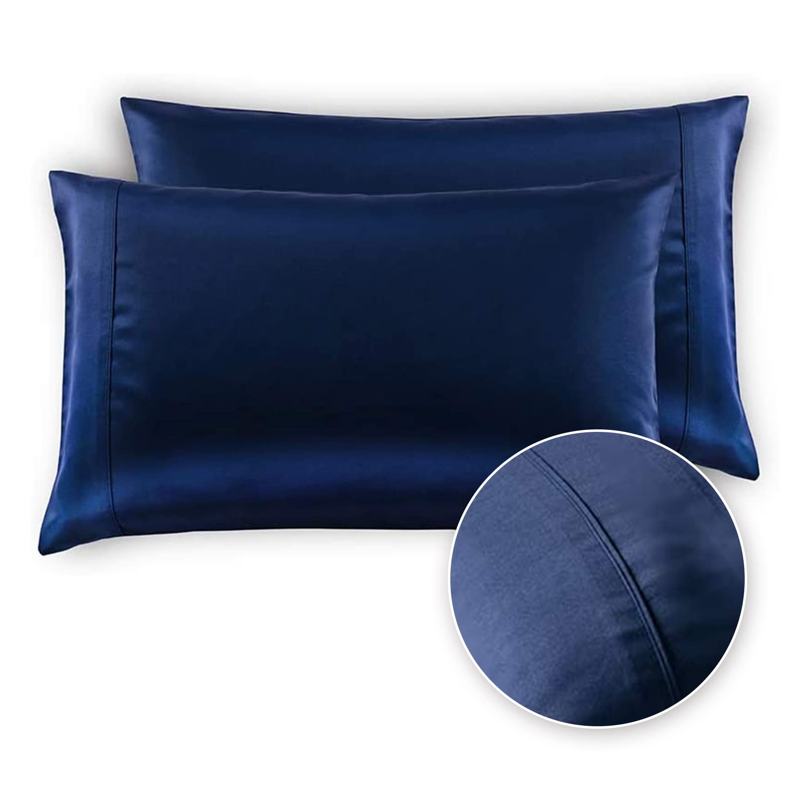MEILA Silky Satin Pillowcase for Hair and Skin Care - Ultra Soft Washed Silk Pillow Cases Queen Size Set of 2 (Navy Blue) - Perfect for Reducing Hair Frizz & Wrinkles While Sleeping