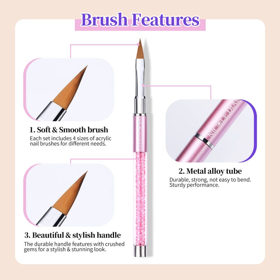 4pcs Professional Acrylic Nail Brush Set with Crimped Handle - Perfect for Nail Art, Acrylic Powder Application & Salon Manicures