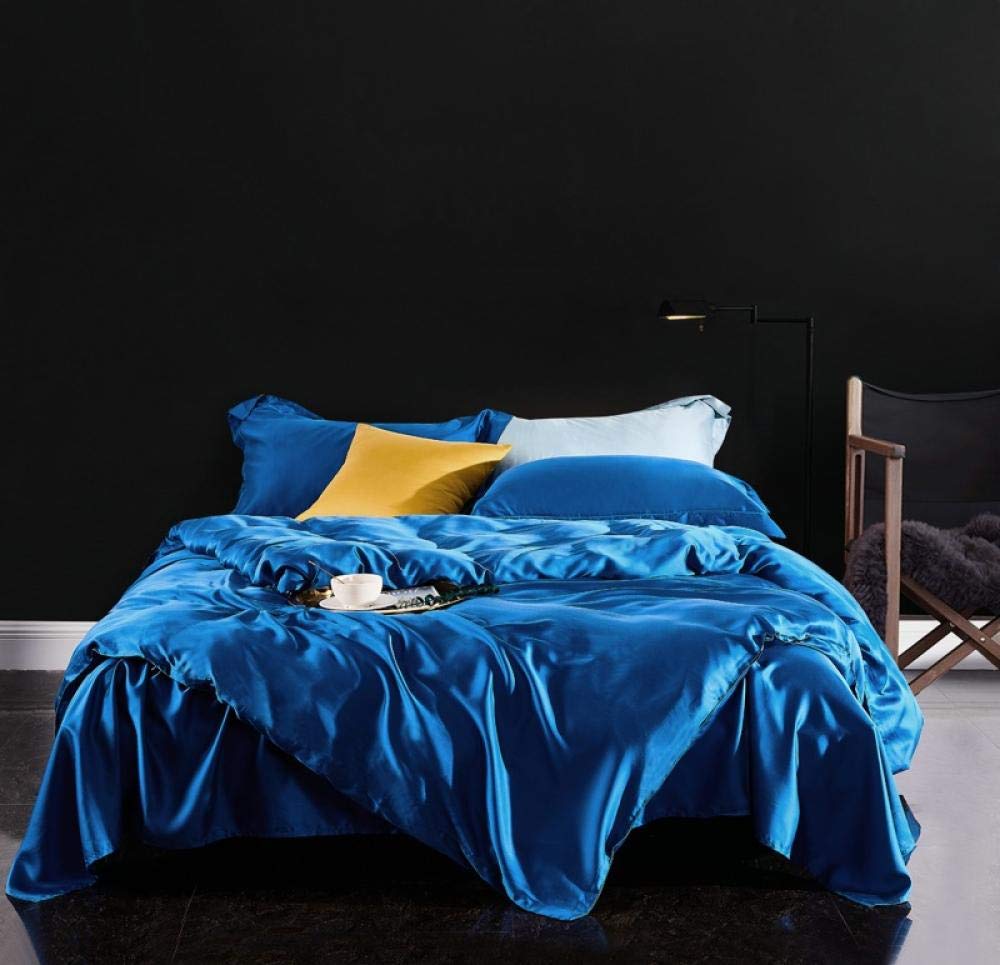 Complete Luxury Silk Bedding Set - 60+ Colors, 4-Piece Solid Design for Single to King Size Beds | Perfect for Summer & All Seasons | Treasure Blue & More