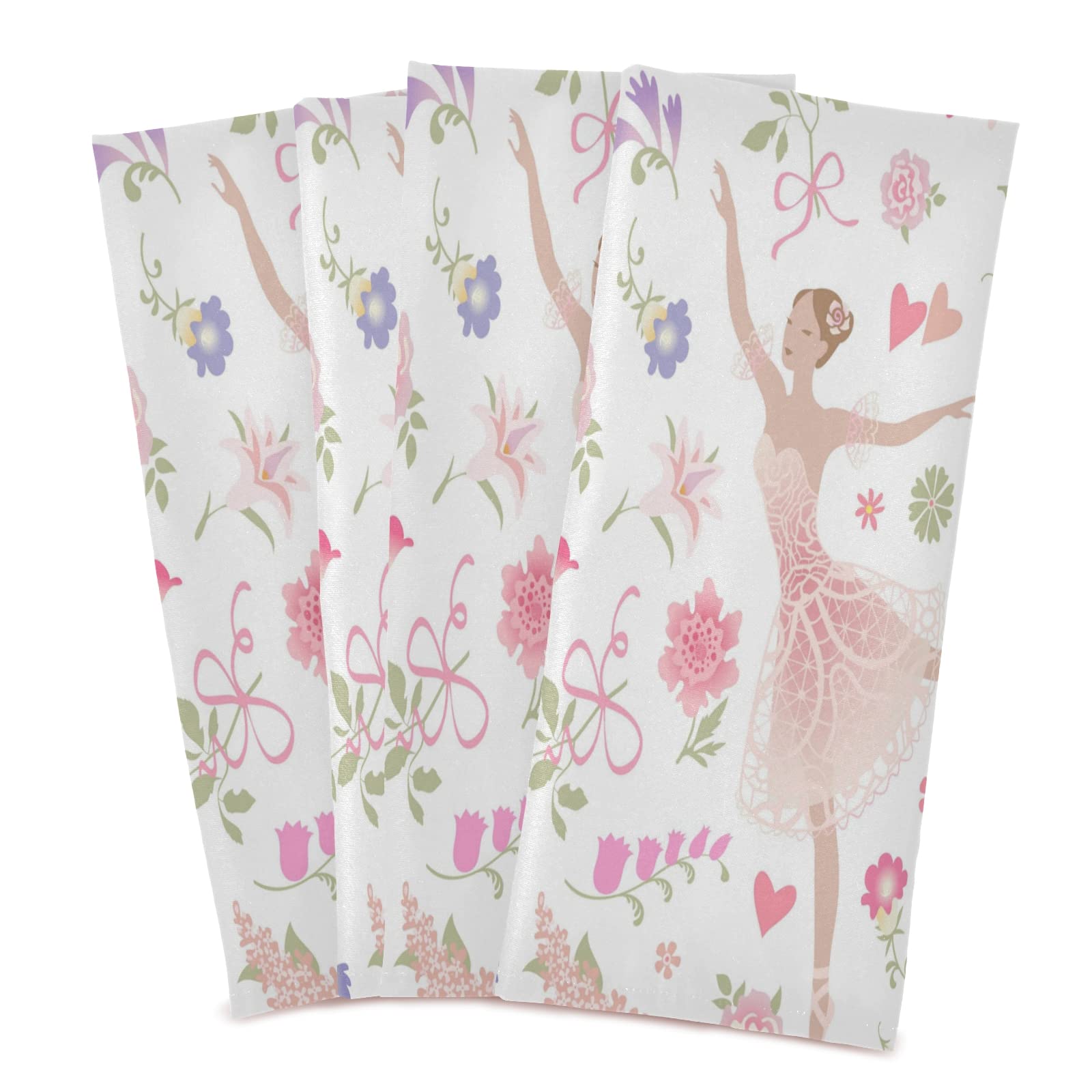 ALAZA Super Absorbent Kitchen Towels - 18x28 Inch Soft Dish Cloths & Tea Towels with Ballerina Floral Heart Design (1 Pack) - Perfect for Dish Drying, Bar Cleaning & Home Decor