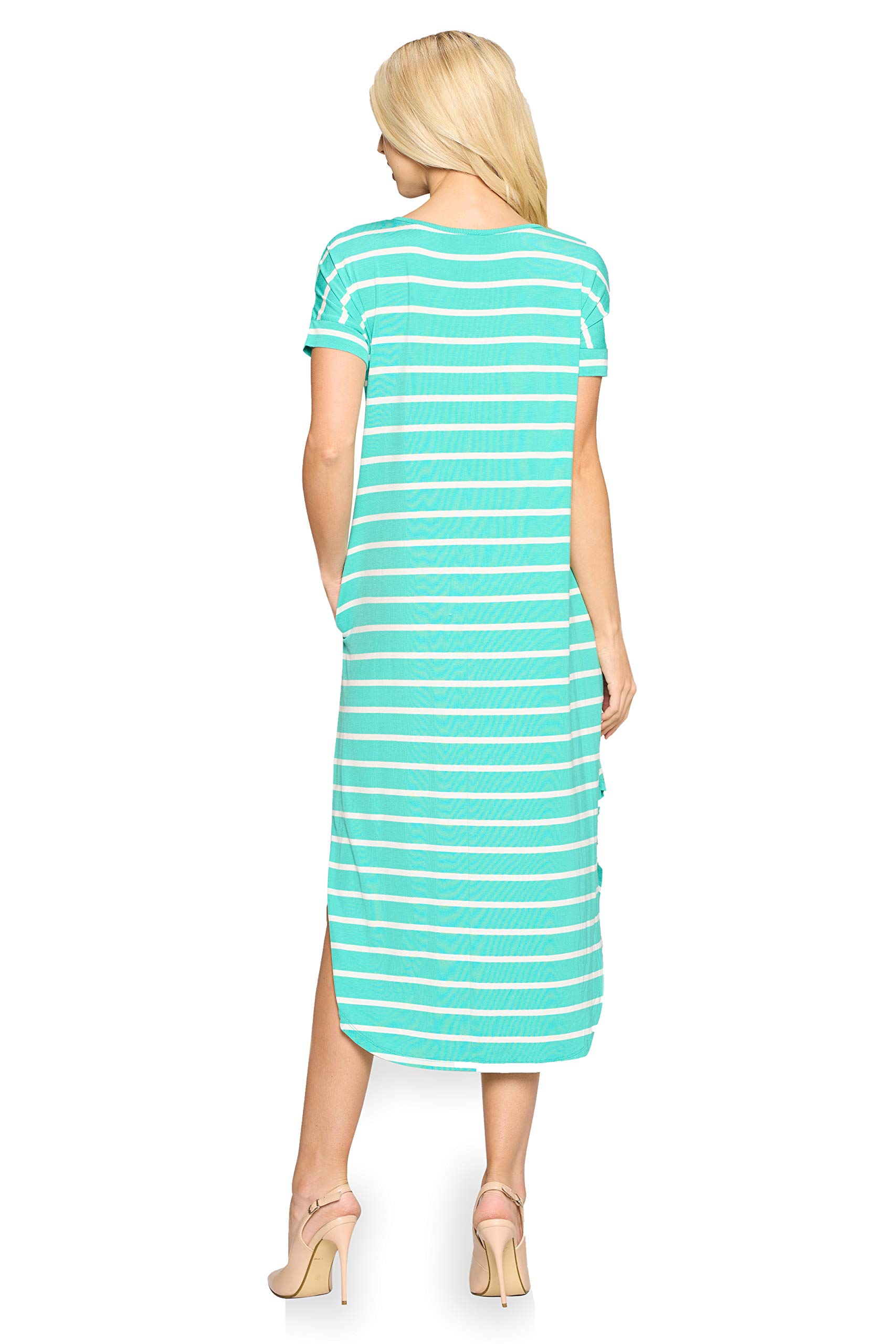 YELETE Women's Striped Curved Hem Flowy Midi Dress with Pockets - Plus Size Summer Casual Dress for Beach, Vacation & Everyday Wear