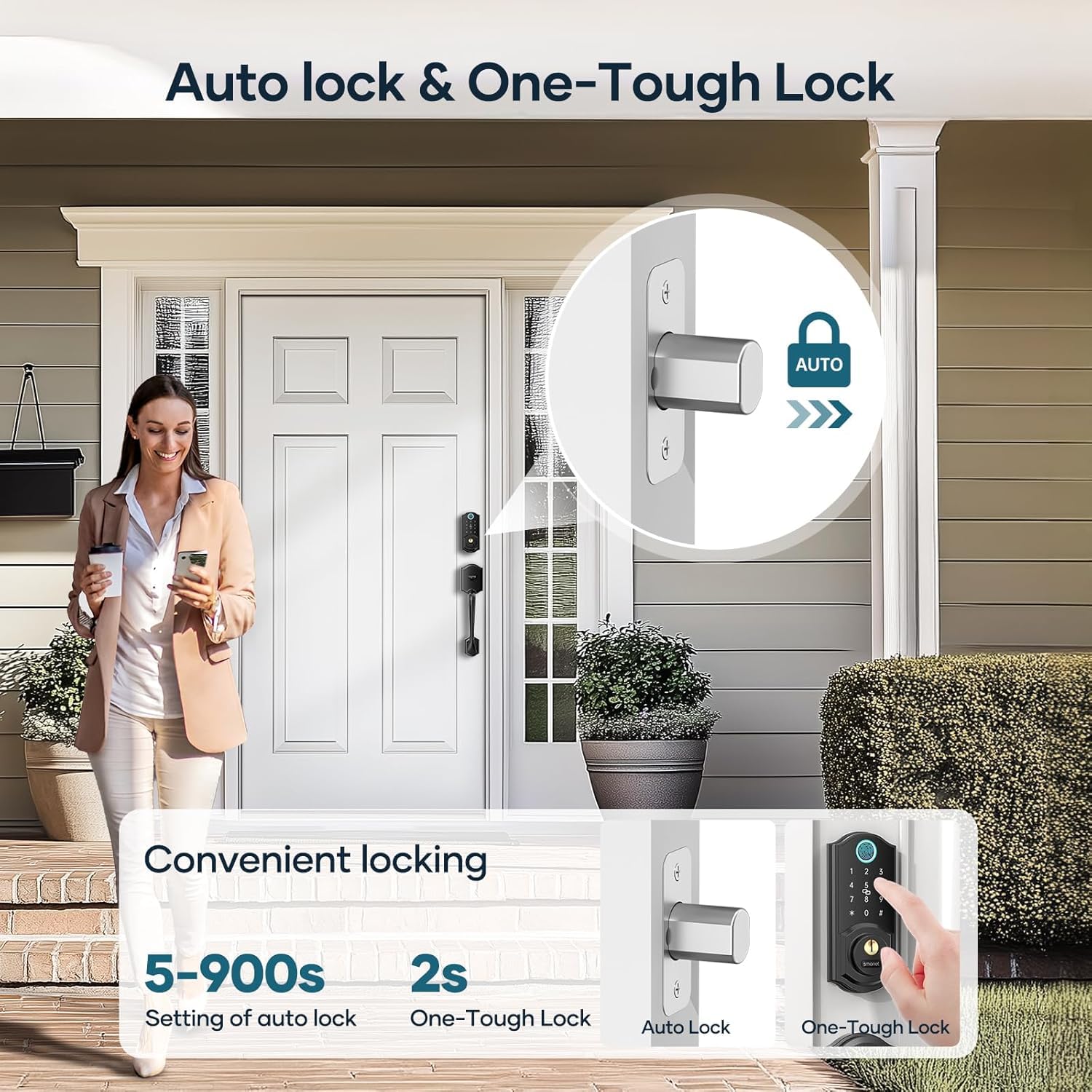 SMONET Smart Lock for Front Door - Keyless Entry Fingerprint & Bluetooth Deadbolt with Digital Keypad, Auto Lock, Alexa Compatible - Secure & Convenient Smart Home Access for Apartments, Houses & Vacation Rentals