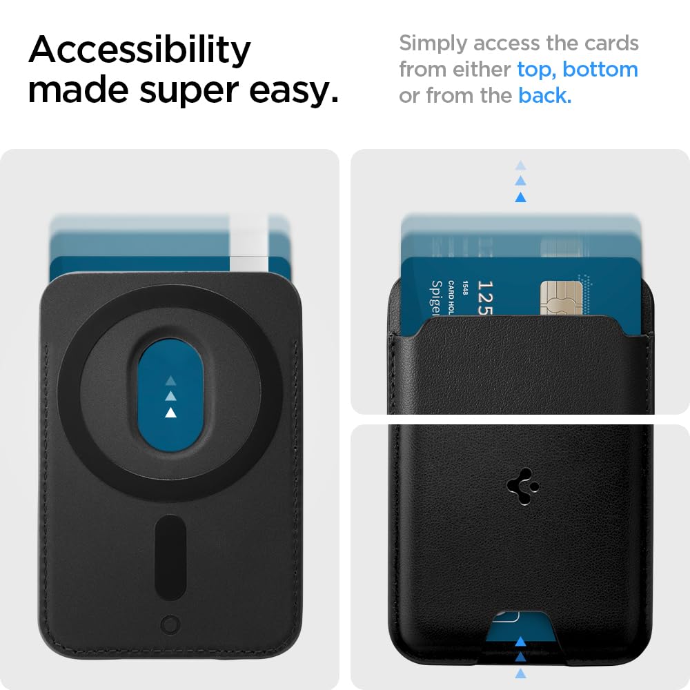 Spigen Magnetic Wallet Card Holder (MagFit) for iPhone 16/15/14/13/12 - PU Leather Slim 3-Card Holder | Secure & Convenient MagSafe Accessory for Everyday Carry, Travel & Contactless Payments