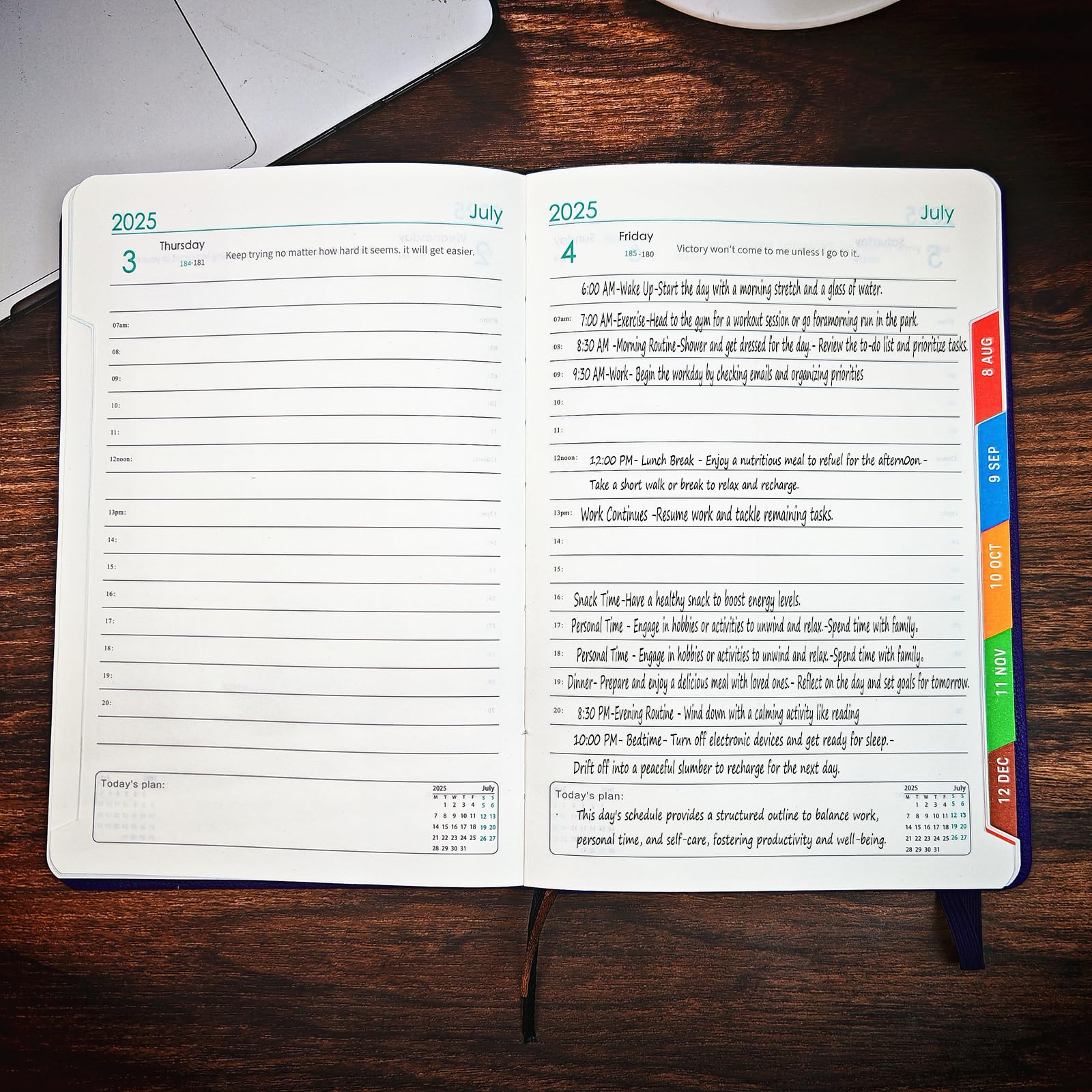 2025 A5 Daily Planner - Jan to Dec, Day Per Page Productivity Organizer with Colorful Monthly Tabs & Inner Pocket, 5.9