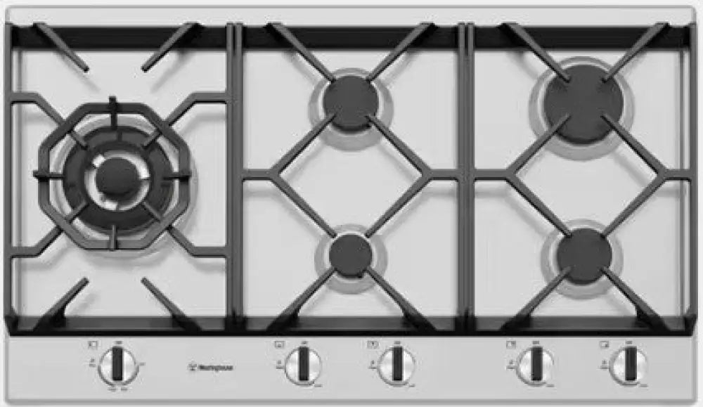 Westinghouse WHG958SC 90cm 5 Burner Stainless Steel Gas Cooktop - Professional Grade Stove Top for Home Kitchen Cooking, Grilling & Entertaining