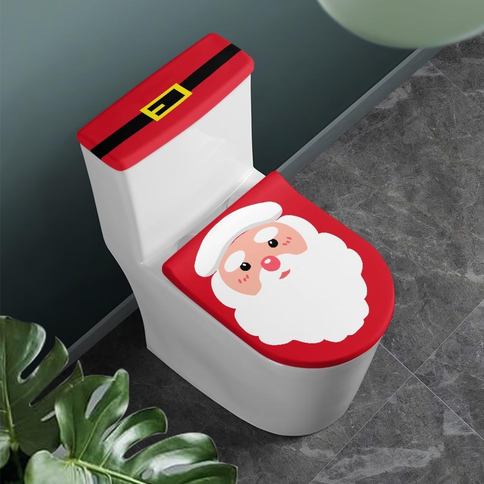 Red Santa Claus Toilet Tank Cover 2-Pack - Stretchable Anti-Stain Fabric Toilet Seat Cover Replacement for Christmas Bathroom Decor - Perfect for Holiday Home Decor & Festive Bathroom Accessories