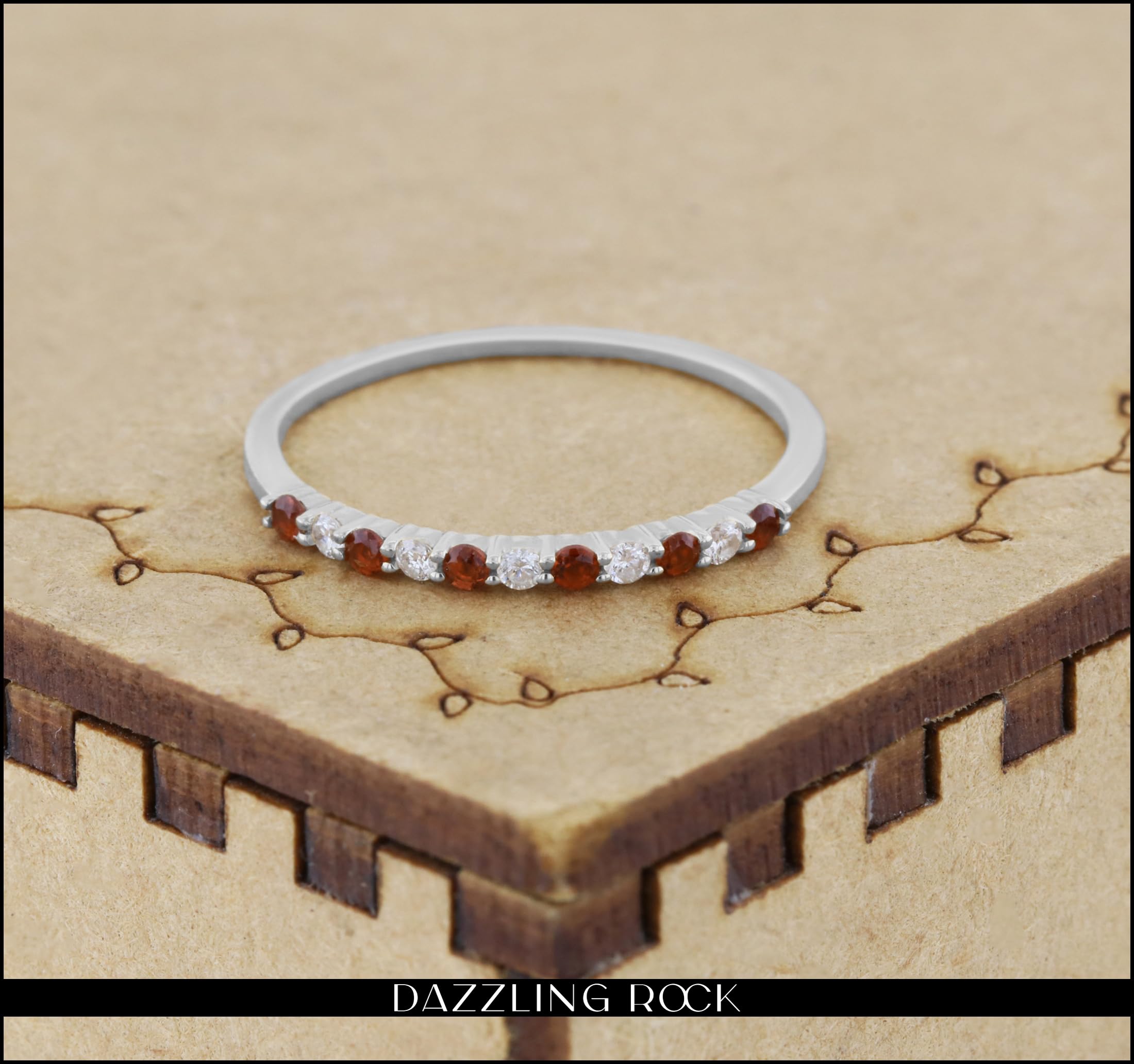 Dazzlingrock Collection 14K Solid Gold Women's Stackable Wedding Band - Round Garnet & White Diamond Ring for Bridal, Anniversary & Everyday Wear