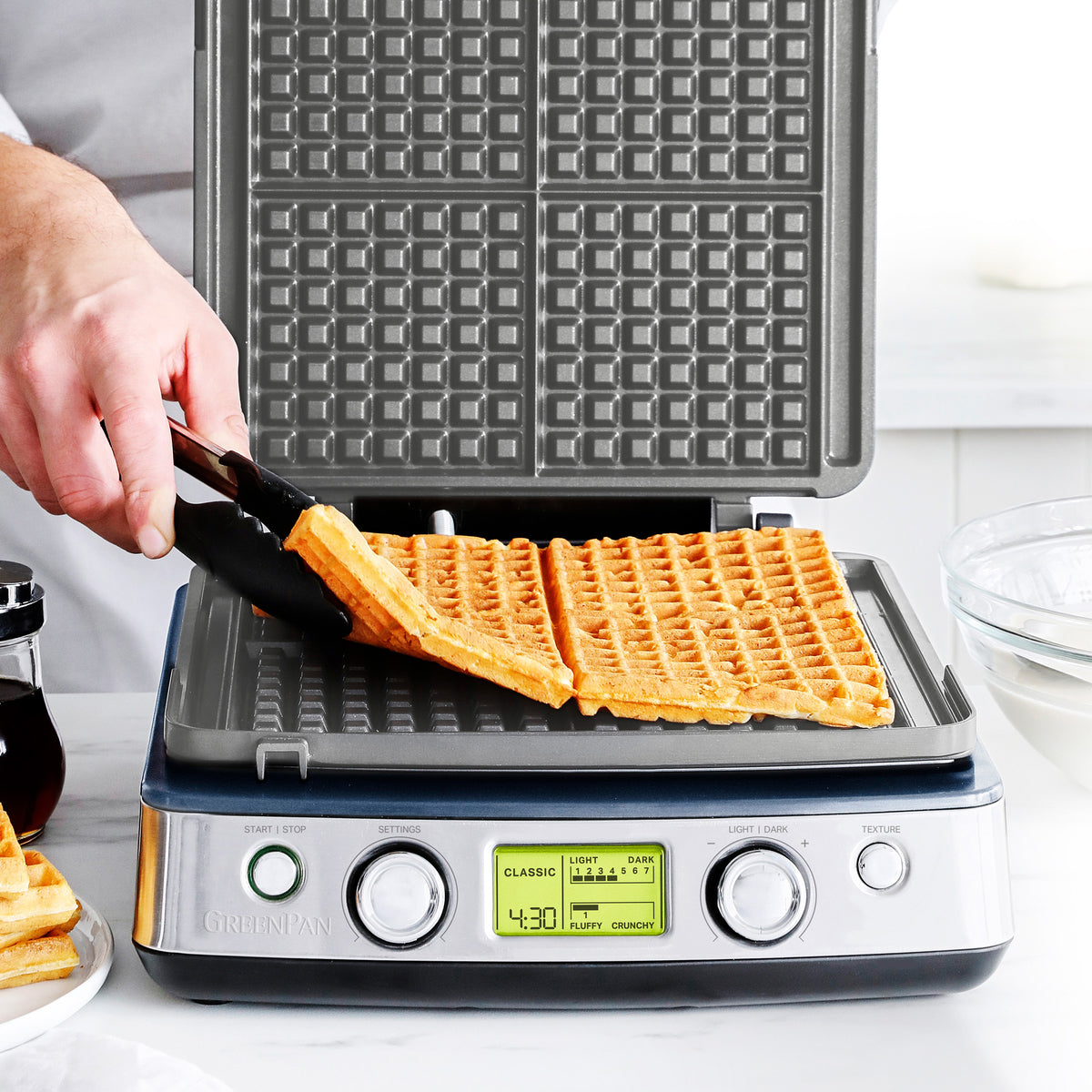 Elite Ceramic Nonstick 4 Square Waffle Maker - Fast Heating, Easy Clean | Perfect for Breakfast, Brunch & Family Gatherings | Oxford Blue Kitchen Appliance