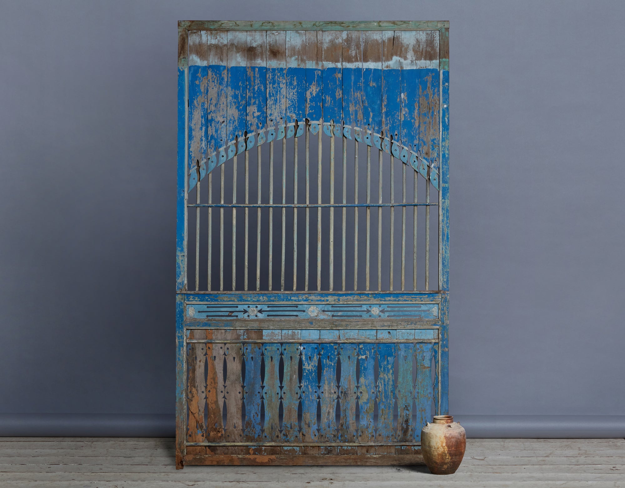 Antique Blue Painted Wooden Window Panel from Madura Island Indonesia 1880 - Vintage Home Decor, Wall Art for Living Room & Bedroom