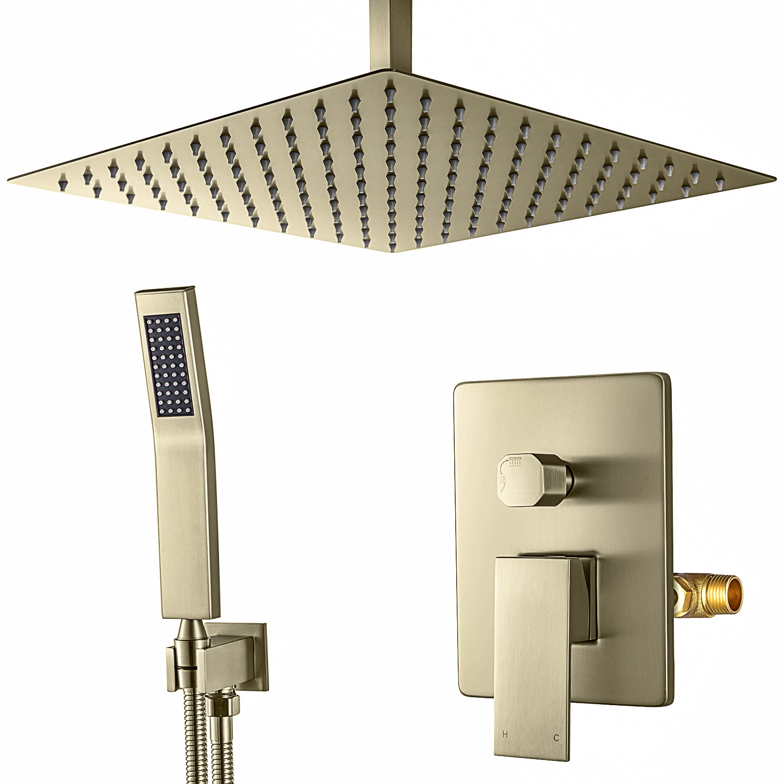 Luxury 12-Inch Rain Shower Head Set - Ceiling Mounted Shower System with Handheld Shower Head, Rough-In Valve & Trim Kit in Brushed Nickel - Perfect for Spa-Like Bathroom Renovations & Modern Home Upgrades