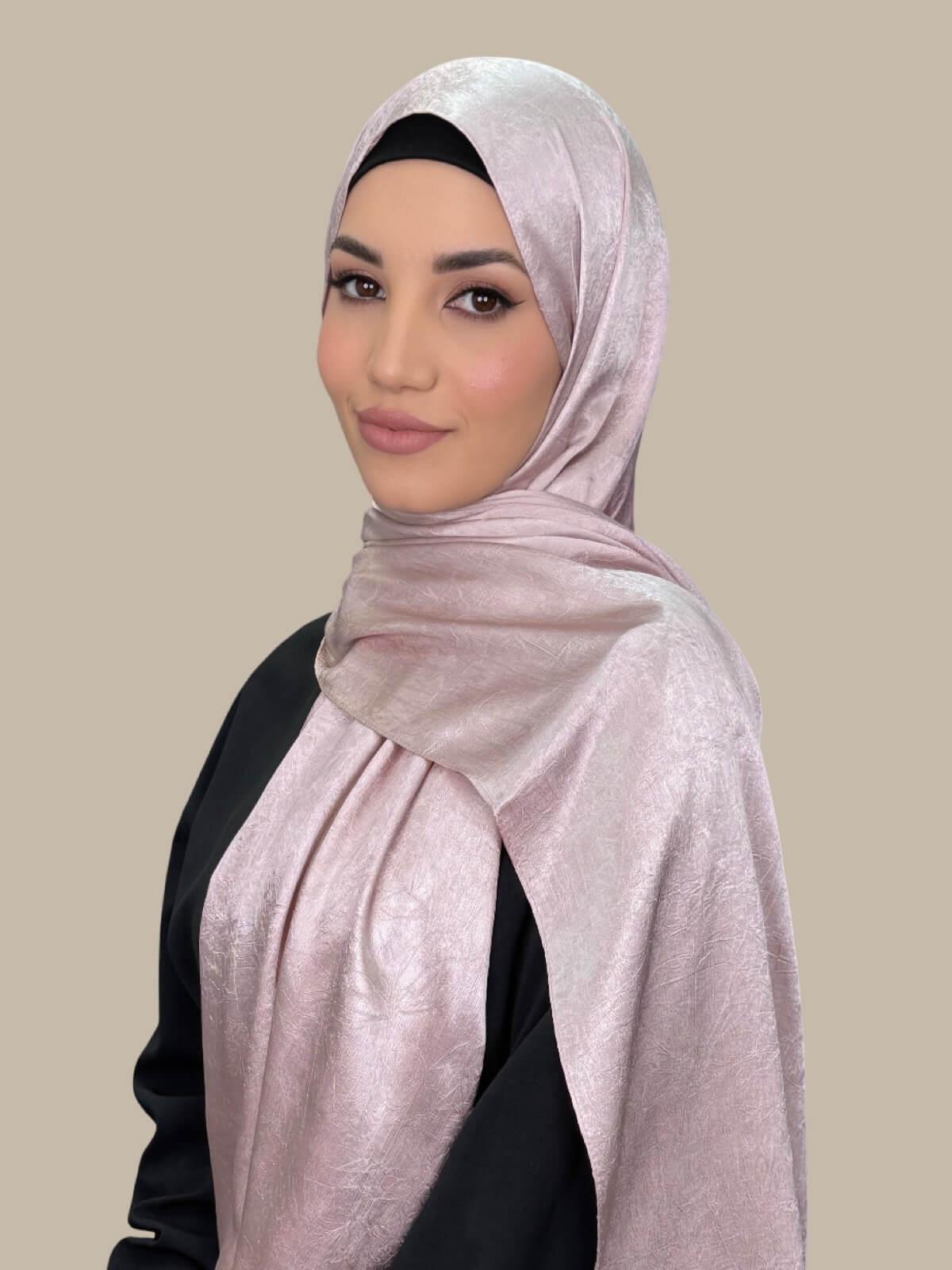Elegant Blush Satin Hijab - Soft & Lightweight Muslim Headscarf for Women - Perfect for Daily Wear, Prayer, and Special Occasions