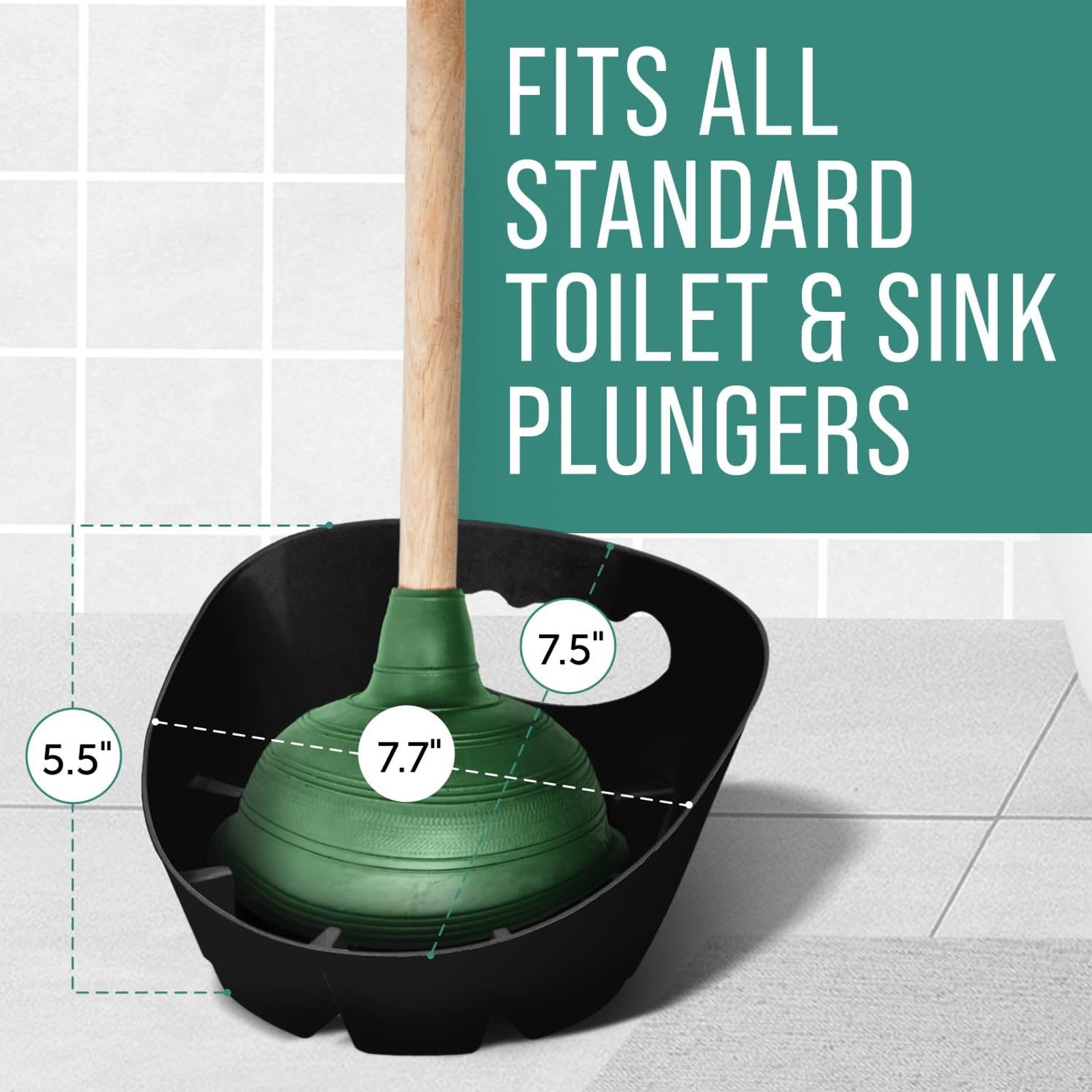 Universal Plunger Tray for Toilet & Sink - Drip Catcher with Germ Protection - Easy Clean Black Plastic - 2 Pack - Ideal for Bathroom Hygiene & Floor Protection