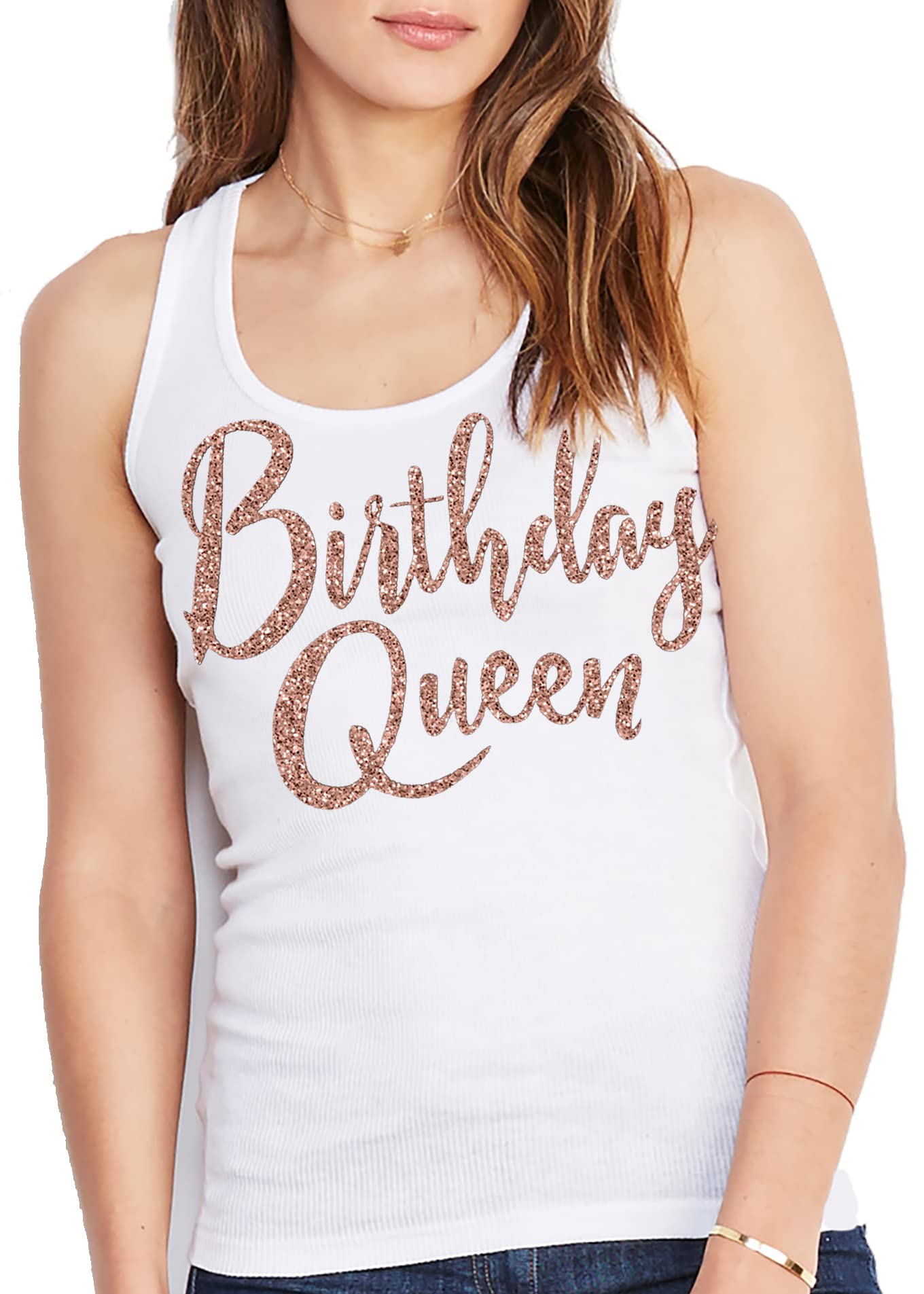 Sparkling Rhinestone Birthday Tank Top for Women - Elegant Birthday Queen & Squad Shirts - Perfect for Birthday Parties, Girls' Night Out & Celebrations