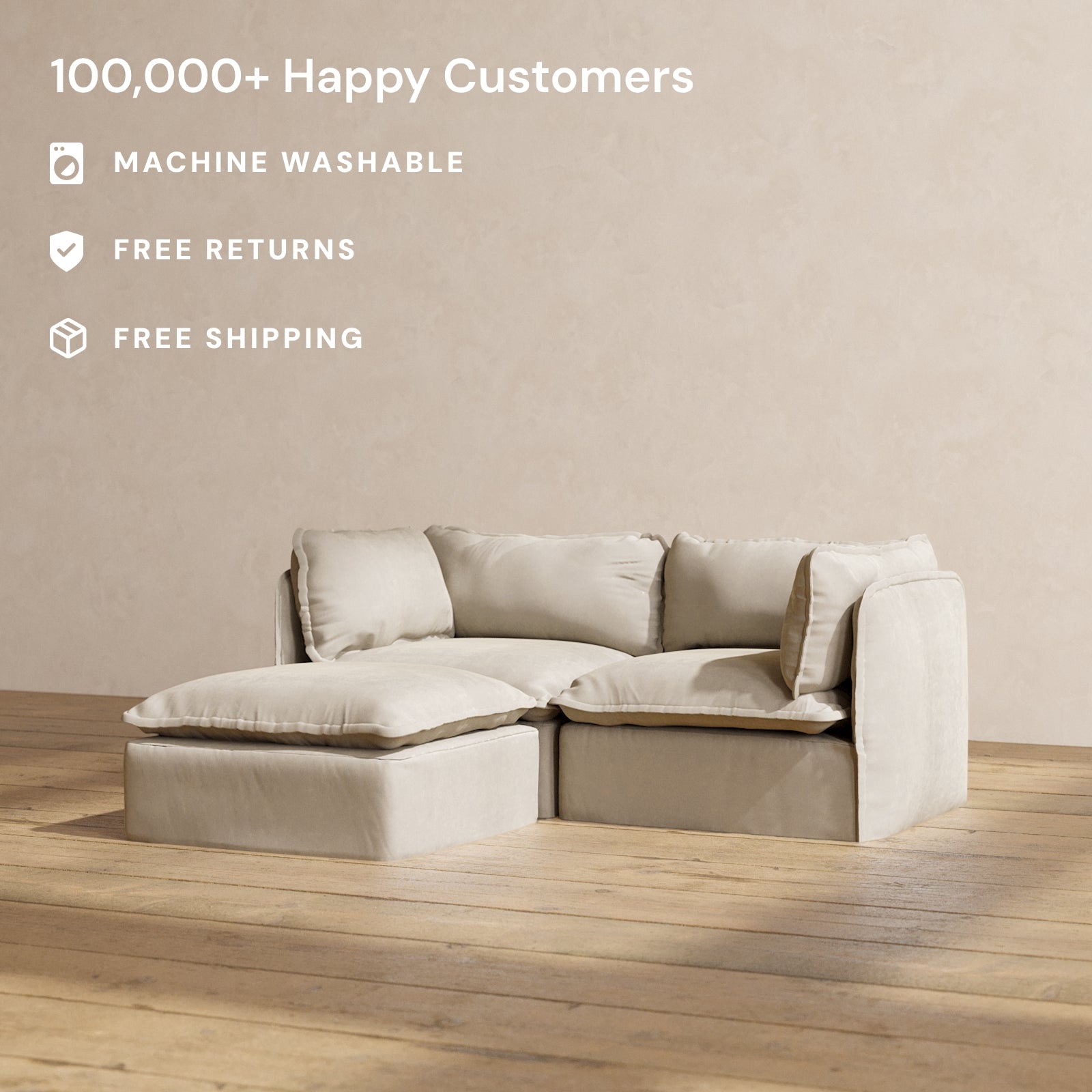 Premium Modular 2-Seater Sectional Sofa in Dune Color | Luxe Fabric Blend | Perfect for Small Living Rooms & Cozy Apartments