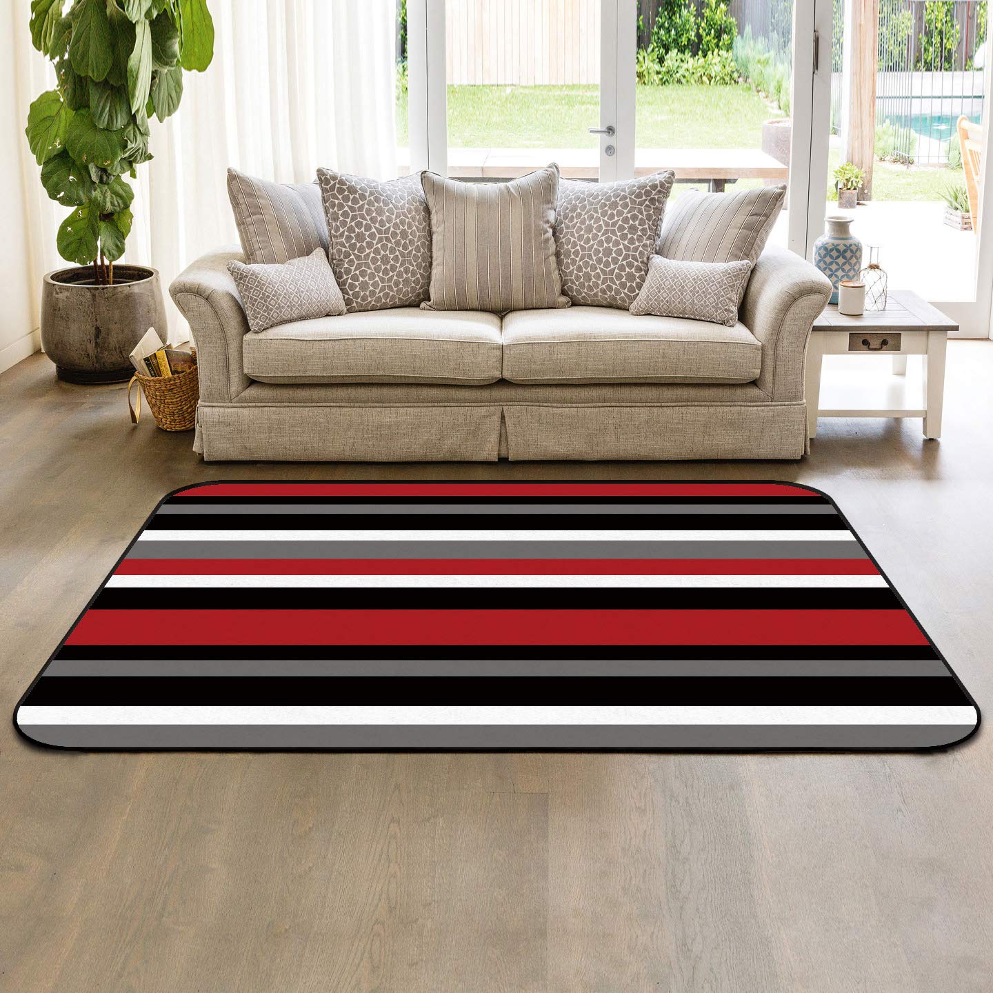 4' x 6' Modern Striped Area Rug - Red & Black Geometric Nursery Rug for Kids, Soft Indoor/Outdoor Carpet for Living Room, Bedroom, Playroom - Perfect for Home Decor & Child-Friendly Spaces