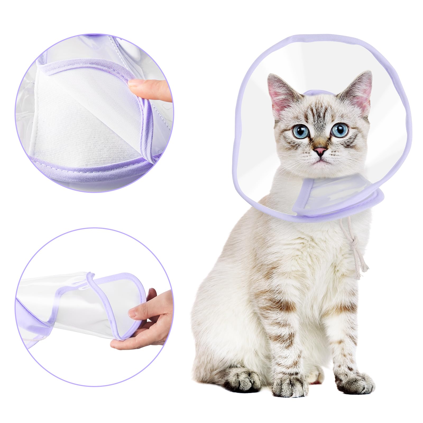 BENCMATE Soft Cat Cone Collar - Low Noise Fasteners, Transparent Pet Recovery Collar for Licking & Scratching Protection - Extra Soft Post-Surgery E-Collar (Purple, Small) | Ideal for Wound Healing After Spay/Neuter Surgery