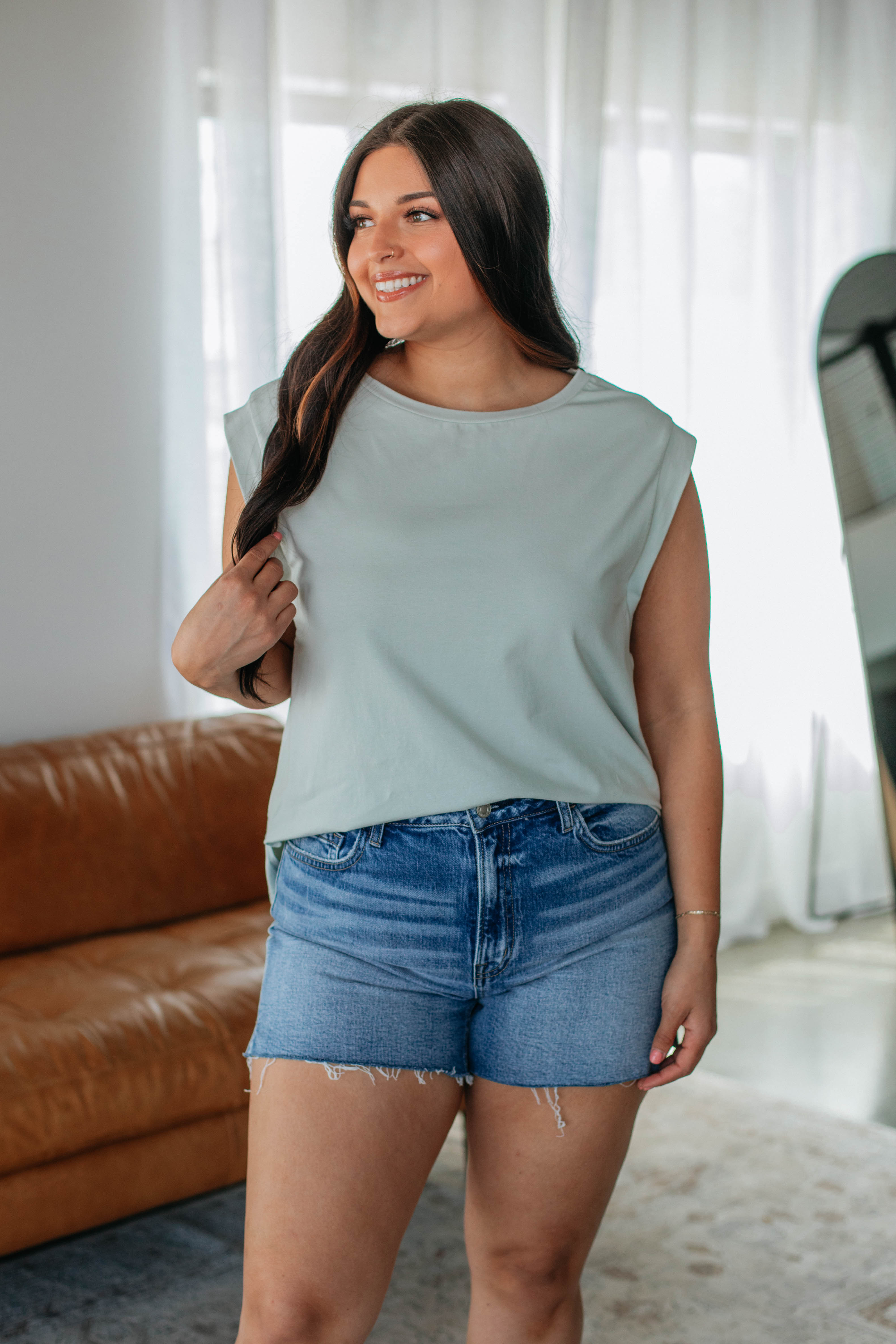 Dakotah Basic Top - Light Sage Women's Casual T-Shirt for Everyday Wear & Layering