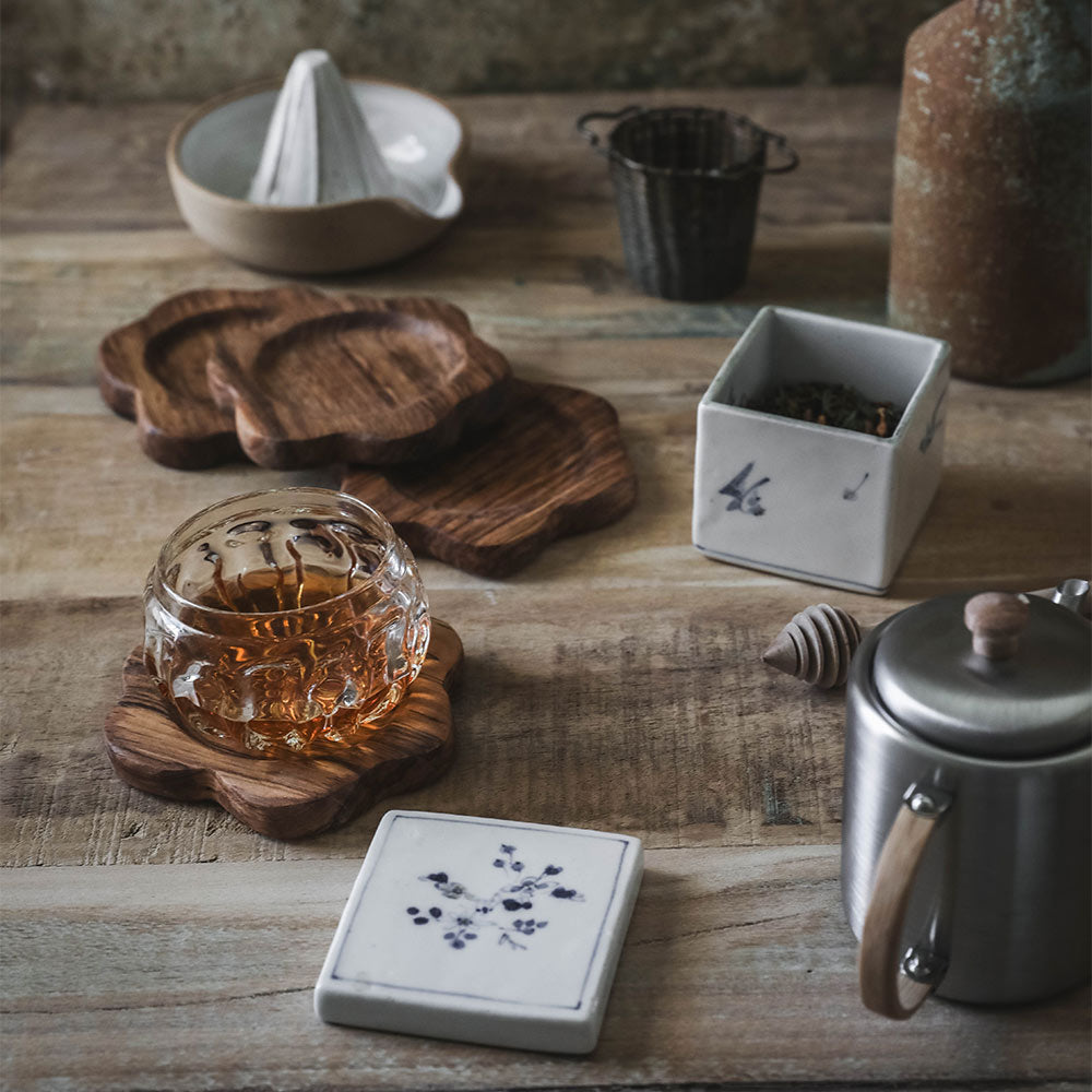 Eco-Friendly Wooden Flower Coaster Set - Natural Wood Drink Coasters for Home, Office & Outdoor Use - Perfect for Coffee, Tea & Wine Glasses