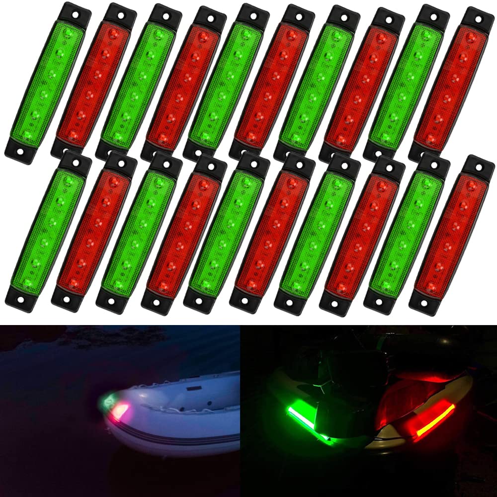 20 Pack 3.8 Inch Green & Red LED Clearance Lights for Trucks, Trailers, RVs, Vans - Waterproof Side Marker Indicators with Brake Light Function - Perfect for Road Safety, Marine Navigation, and Decorative Lighting