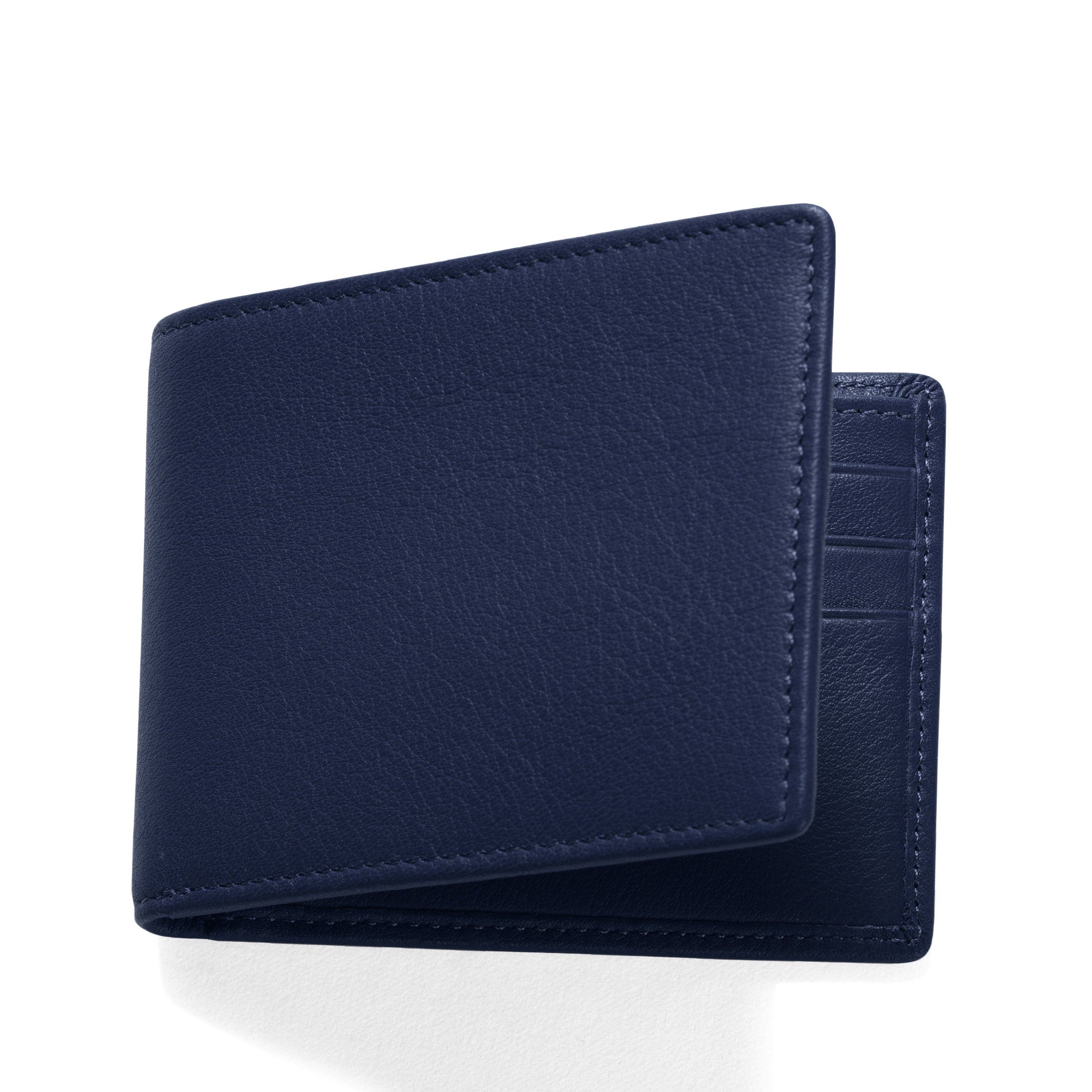 Slim Bifold Wallet for Men - Navy Blue Genuine Leather RFID Blocking Minimalist Wallet - Perfect for Everyday Carry, Travel & Business