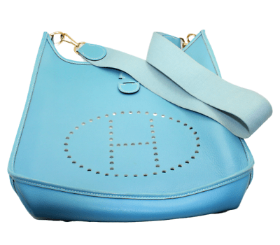 Authentic Hermes Evelyne GM Handbag in Blue Jean Clemence Leather - Luxury Tote for Women, Perfect for Work, Travel & Everyday Use