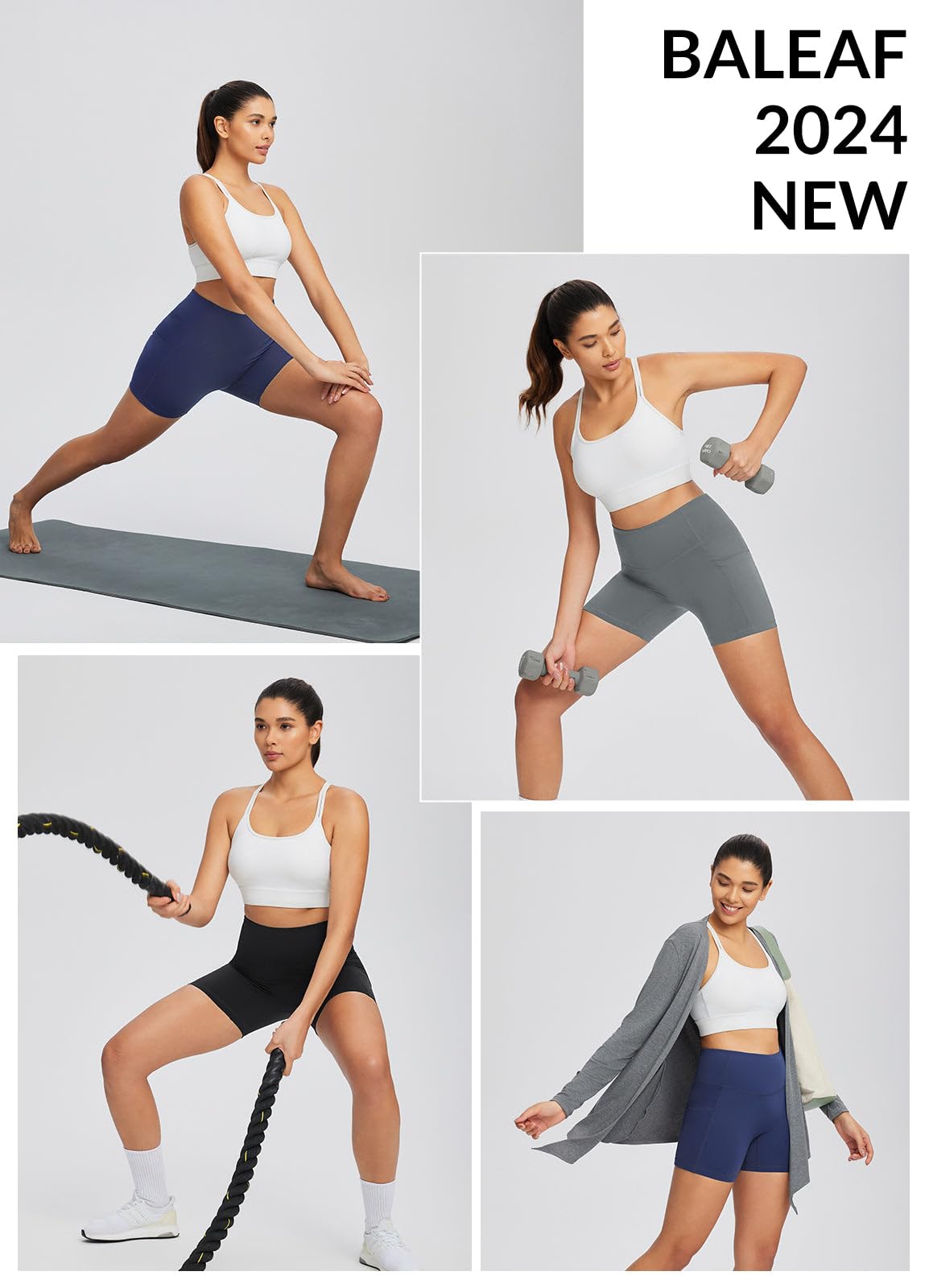 Baleaf Women's High Waist Workout Shorts - Light Compression Yoga Spandex Volleyball Biker Shorts with 3 Pockets for Running, Gym & Active Lifestyle