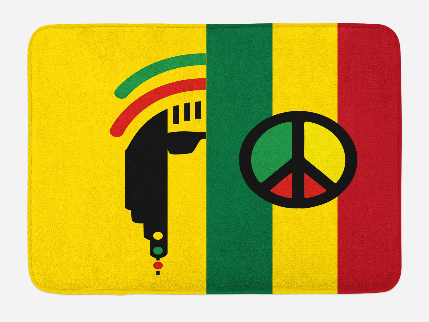 Ambesonne Rasta Bath Mat - Reggae Jamaican Music Culture Design with Non-Slip Backing, 30x20 Inch Plush Bathroom Rug in Red Green Yellow - Perfect for Reggae Fans' Bathroom Decor & Gift Idea