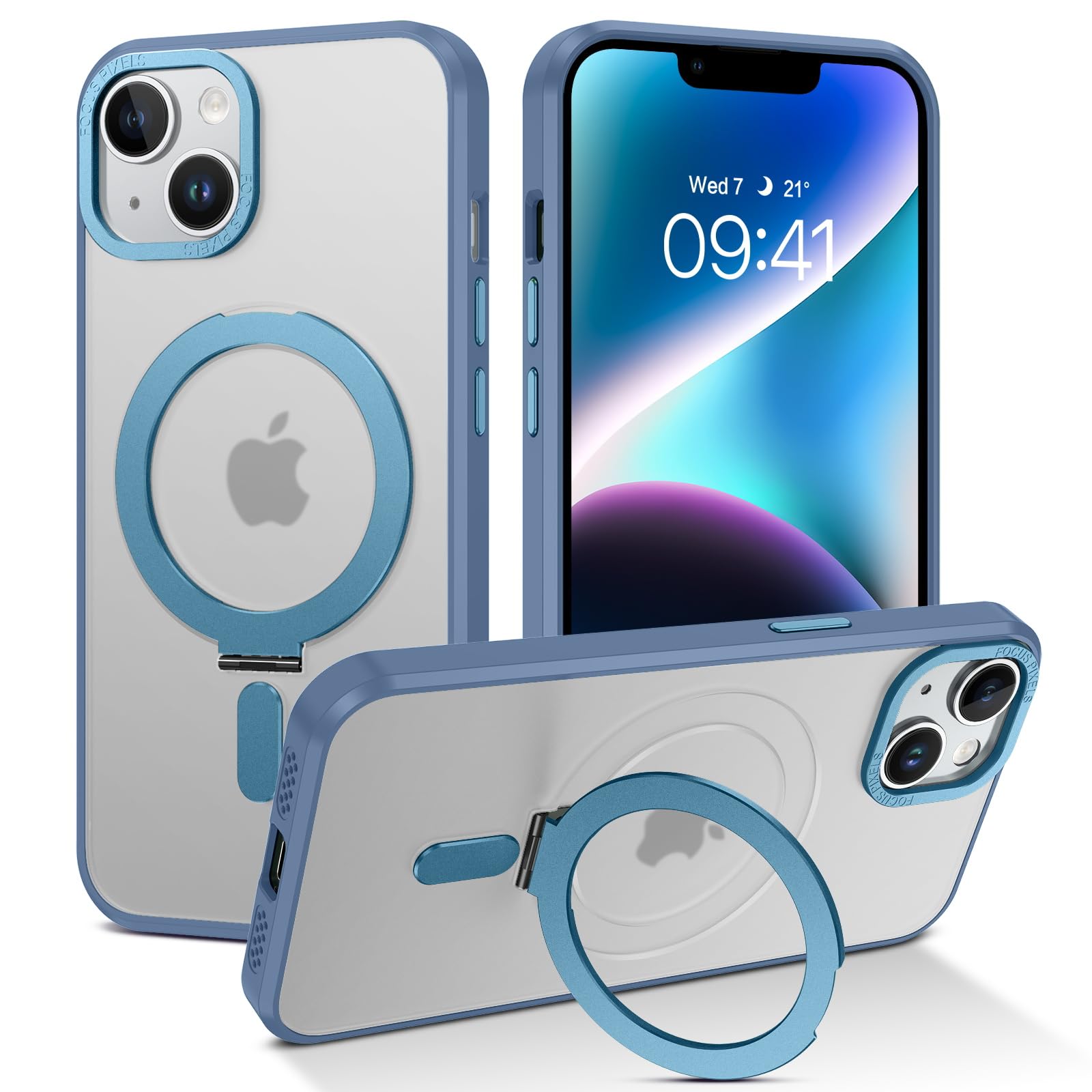 GaoBao Magnetic Phone Case Compatible with iPhone 13 & 14 - Military Grade Protection with MagSafe Support, Invisible Ring Holder & Kickstand - Blue | Perfect for Work, Travel & Everyday Use
