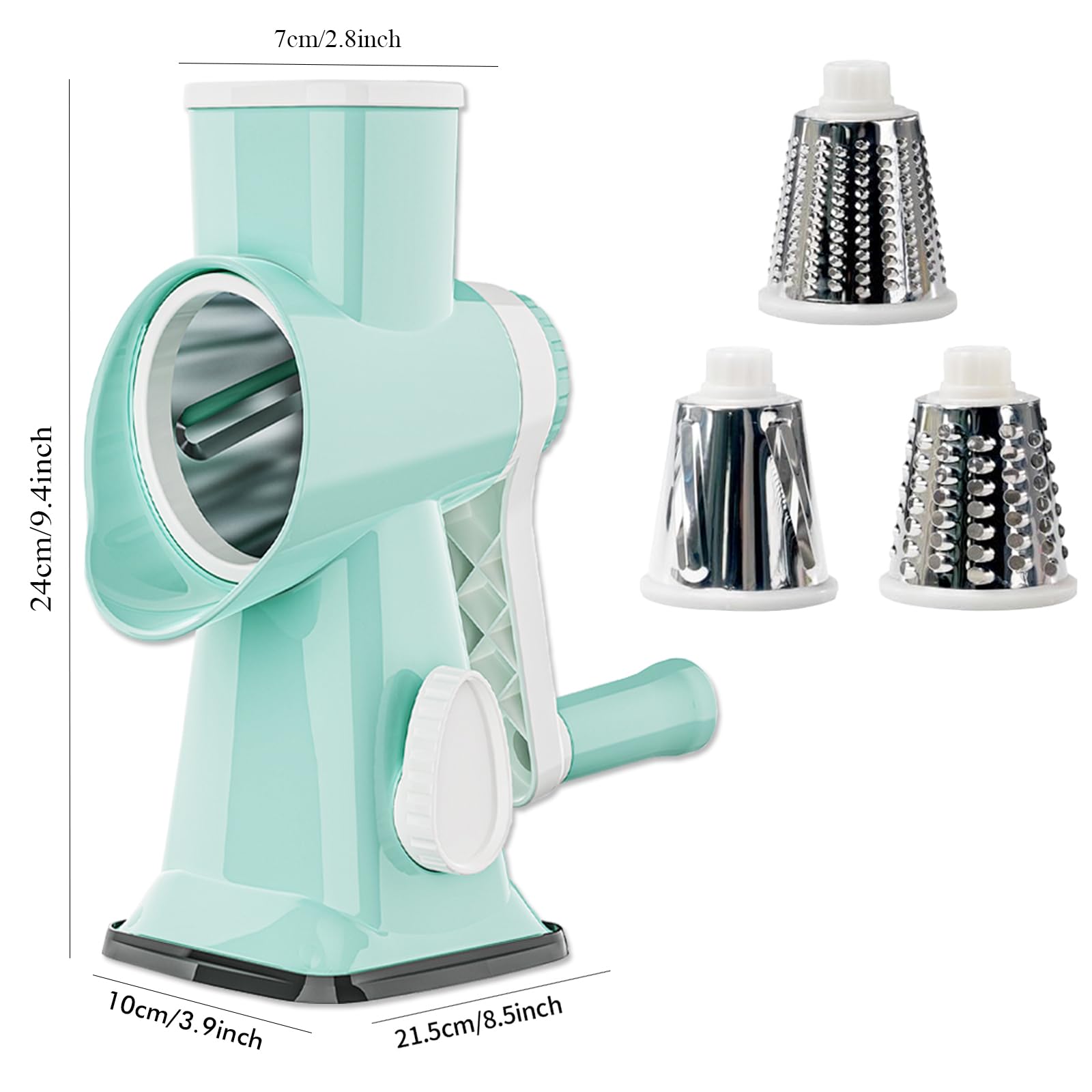 Stainless Steel Rotary Cheese Grater with Handle - Multi-Purpose Kitchen Tool for Effortless Grating Cheese, Vegetables & Fruits | Perfect for Pizza, Salads & Meal Prep (Green)